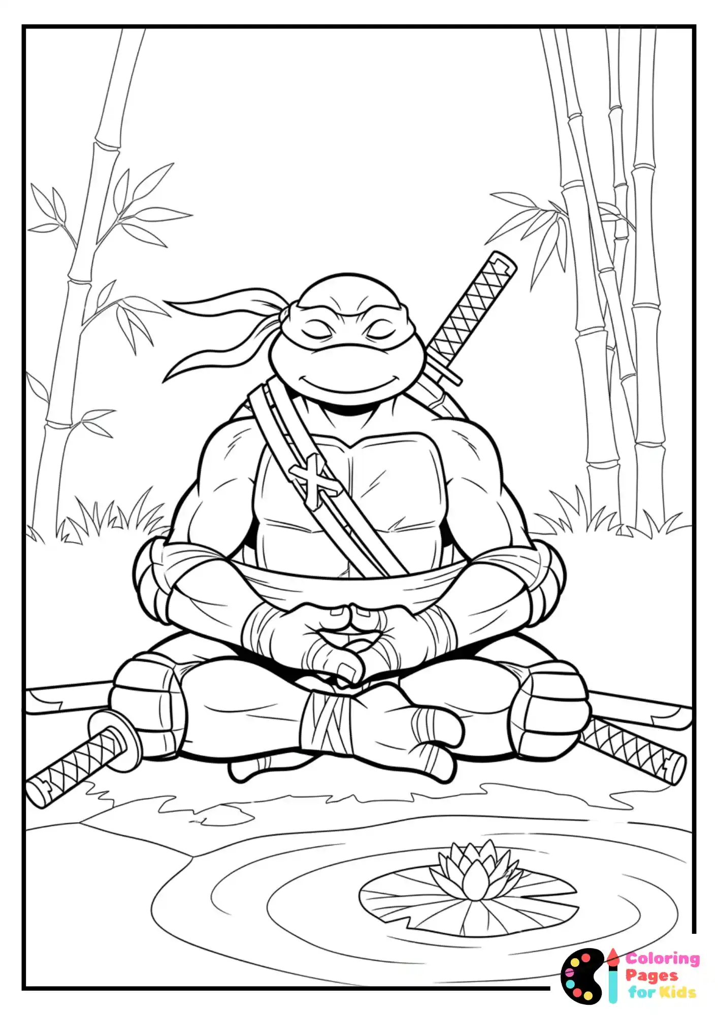 Ninja Turtles Coloring Pages for Kids (Free PDF Printable) 25 leonardo meditating coloring sheet