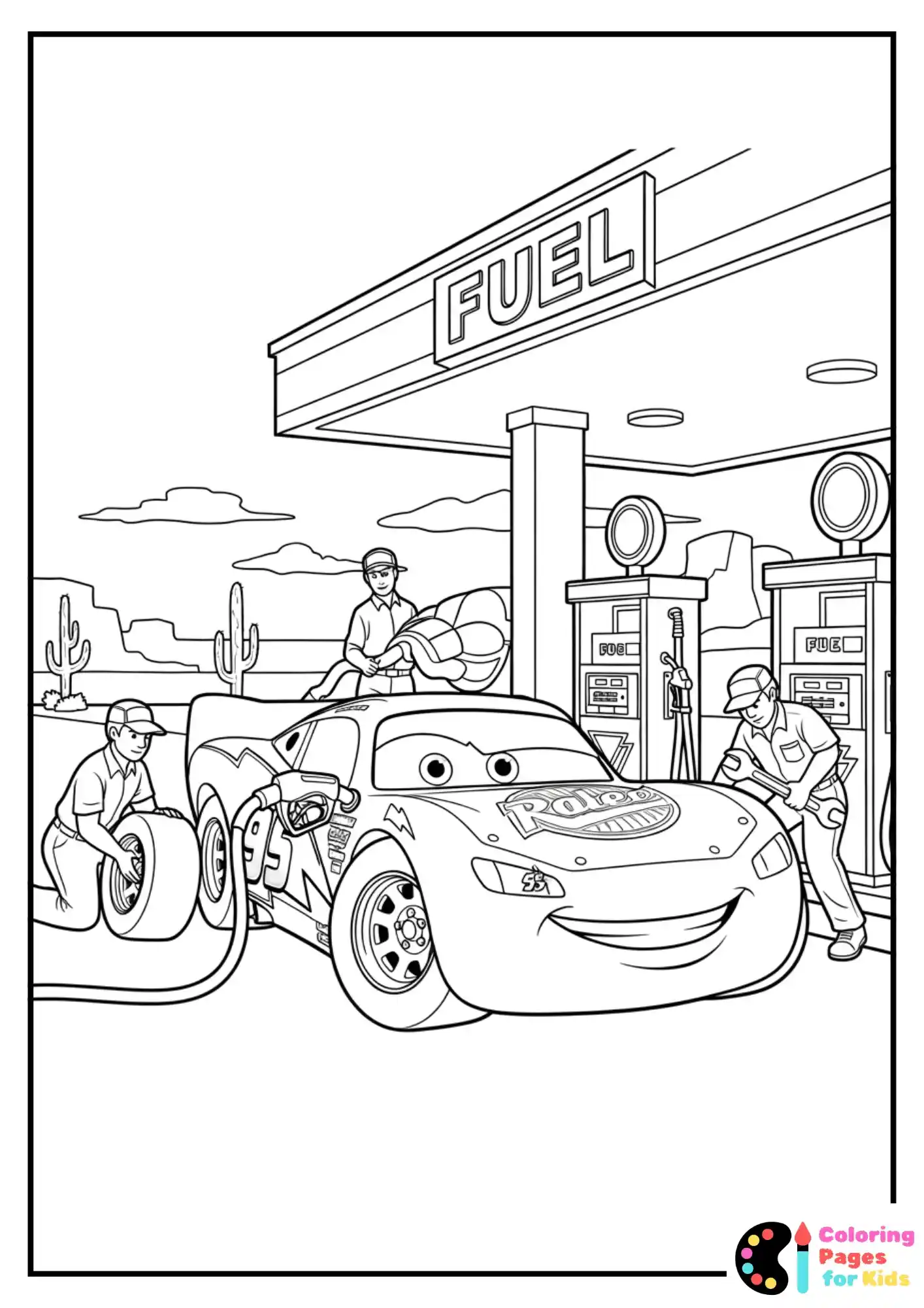 lightning mcqueen refueling at gas station
