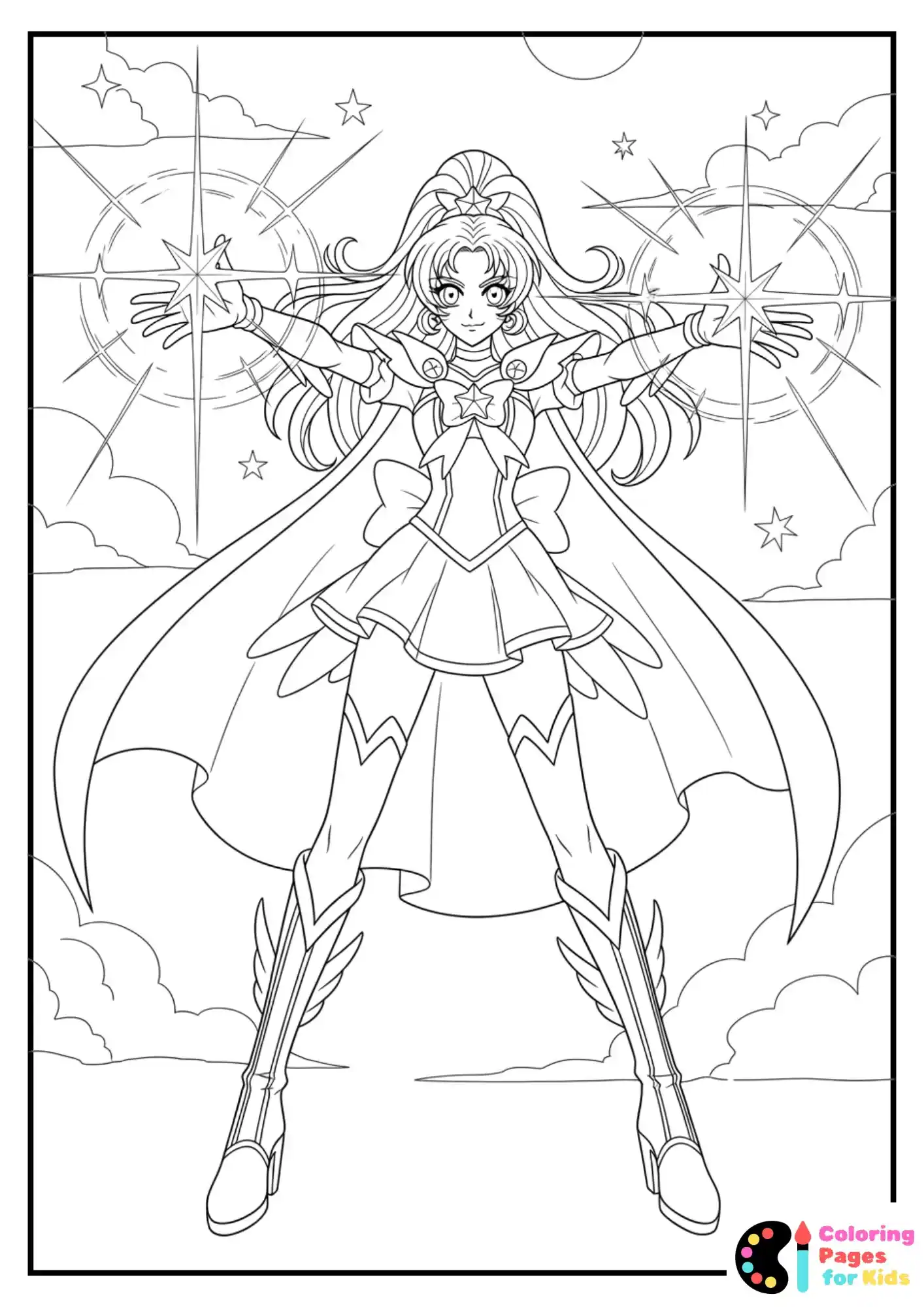 magical star-powered hero coloring page