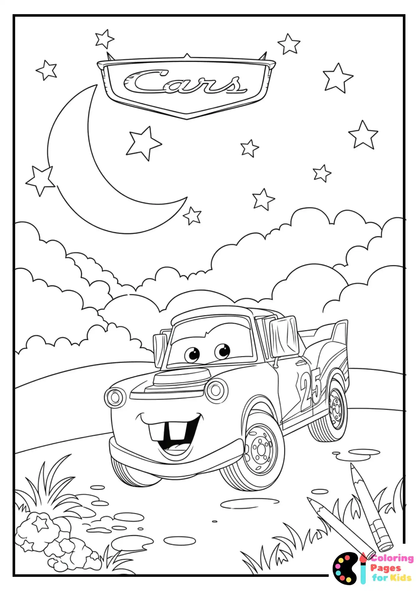mater sleeping under stars coloring page