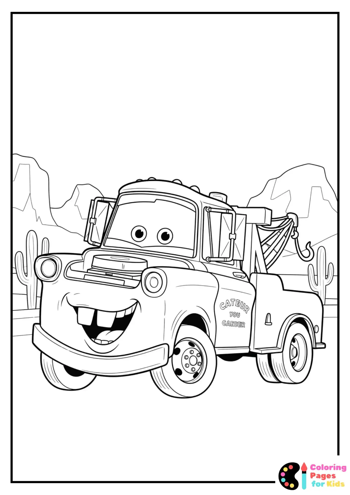 mater the tow truck smiling coloring page