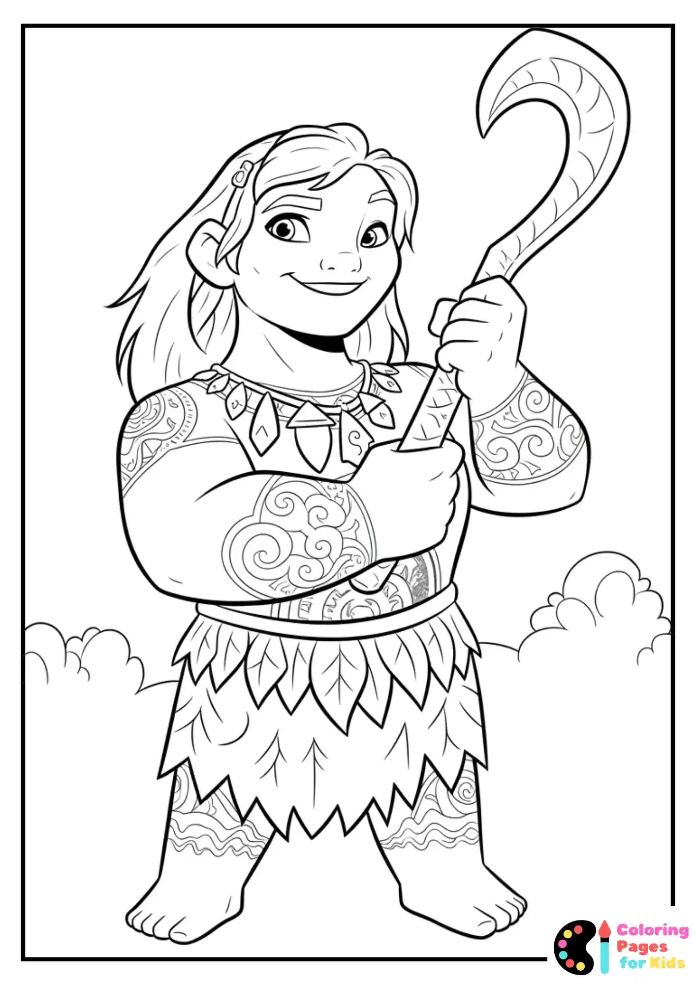 maui holding his magic hook coloring sheet