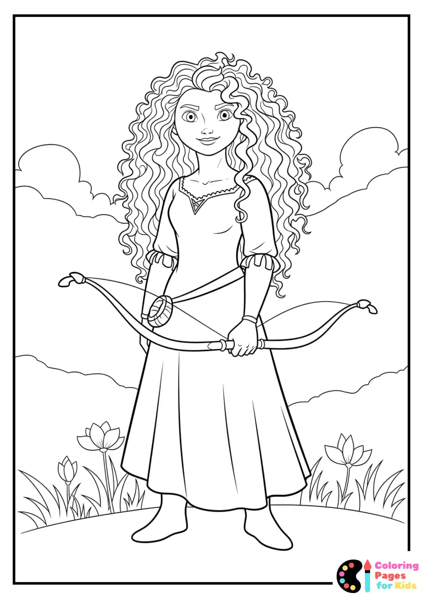 merida holding bow coloring page