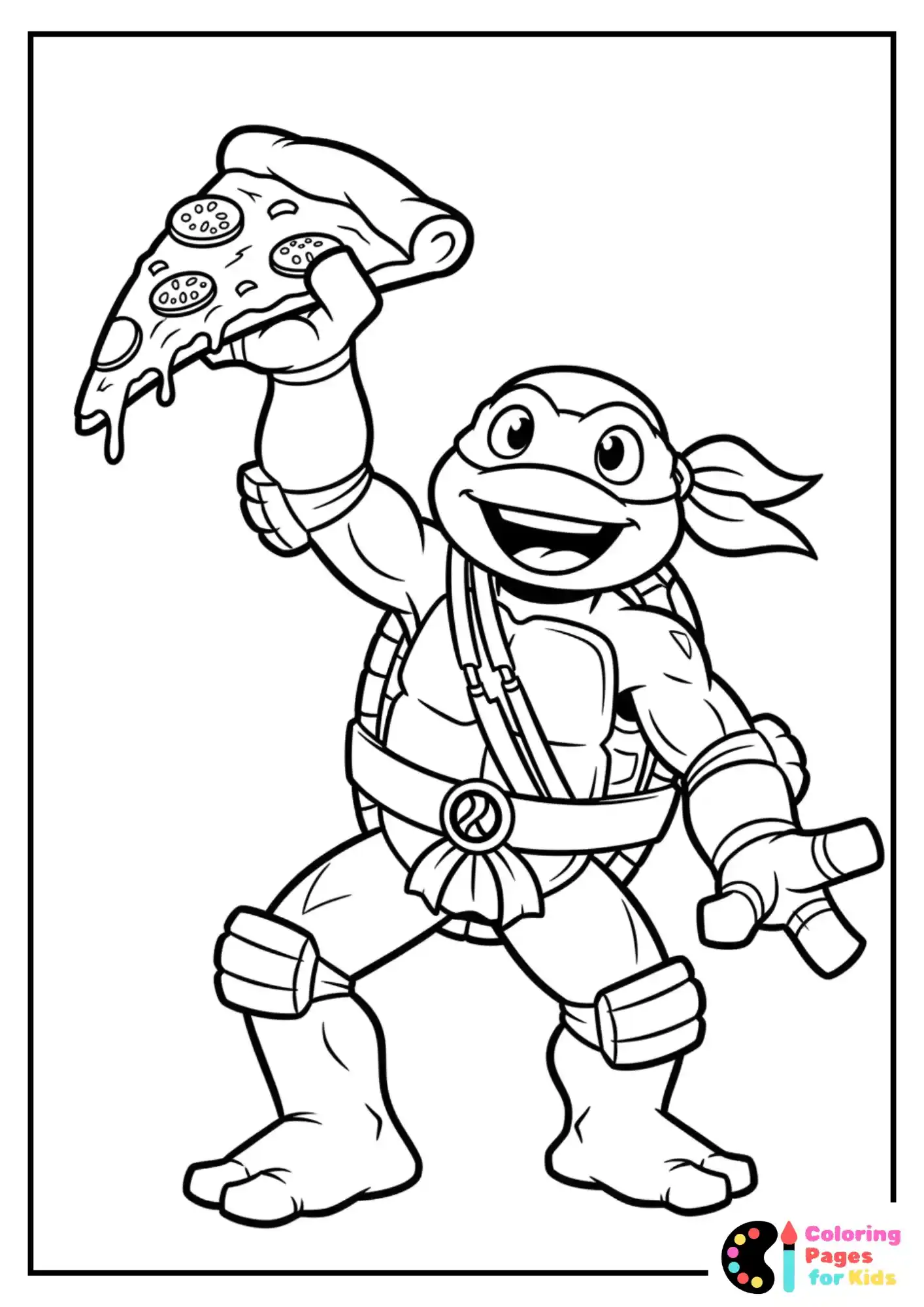 Ninja Turtles Coloring Pages for Kids (Free PDF Printable) 20 michelangelo holding pizza coloring sheet
