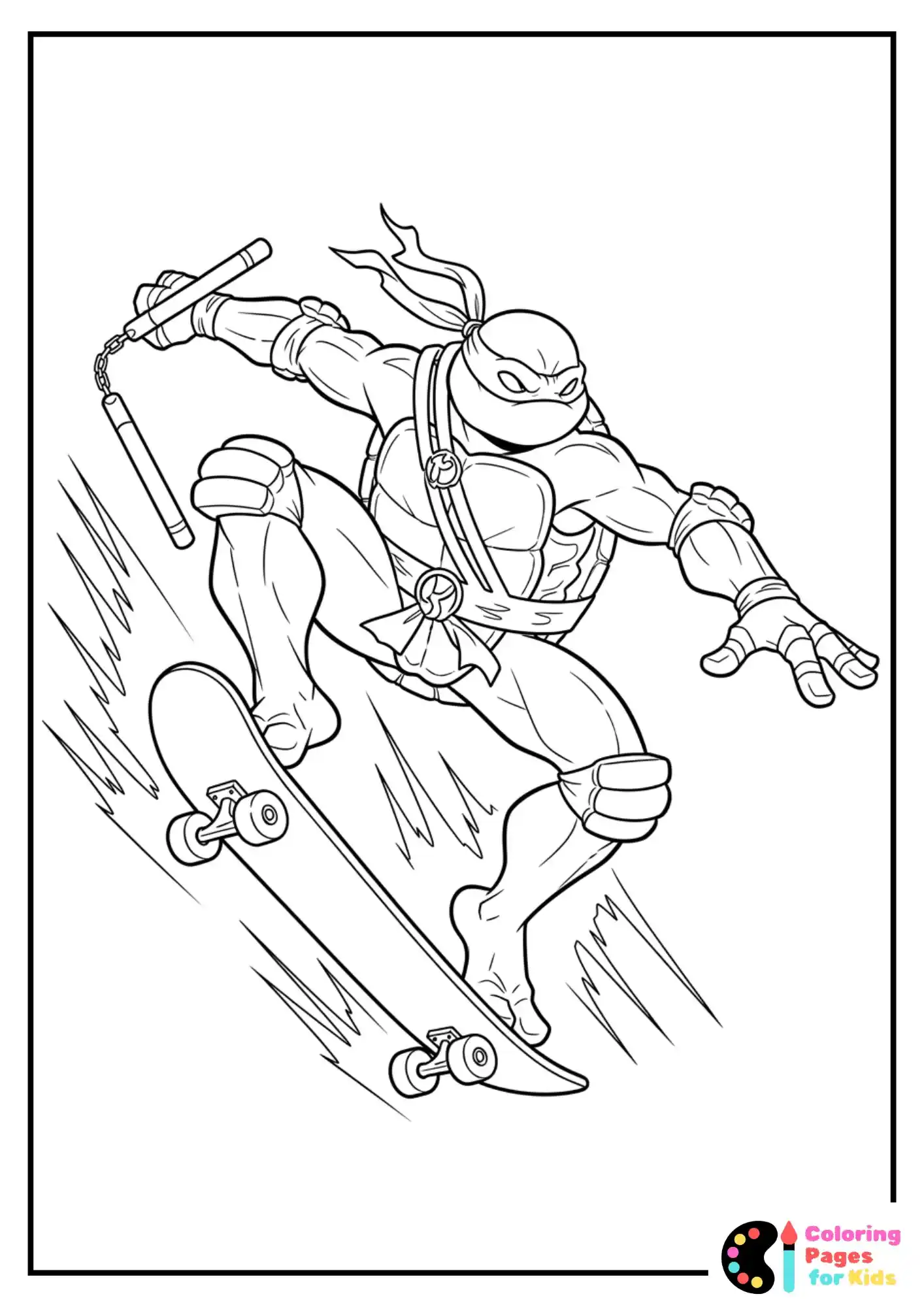 Ninja Turtles Coloring Pages for Kids (Free PDF Printable) 18 michelangelo skateboarding coloring sheet