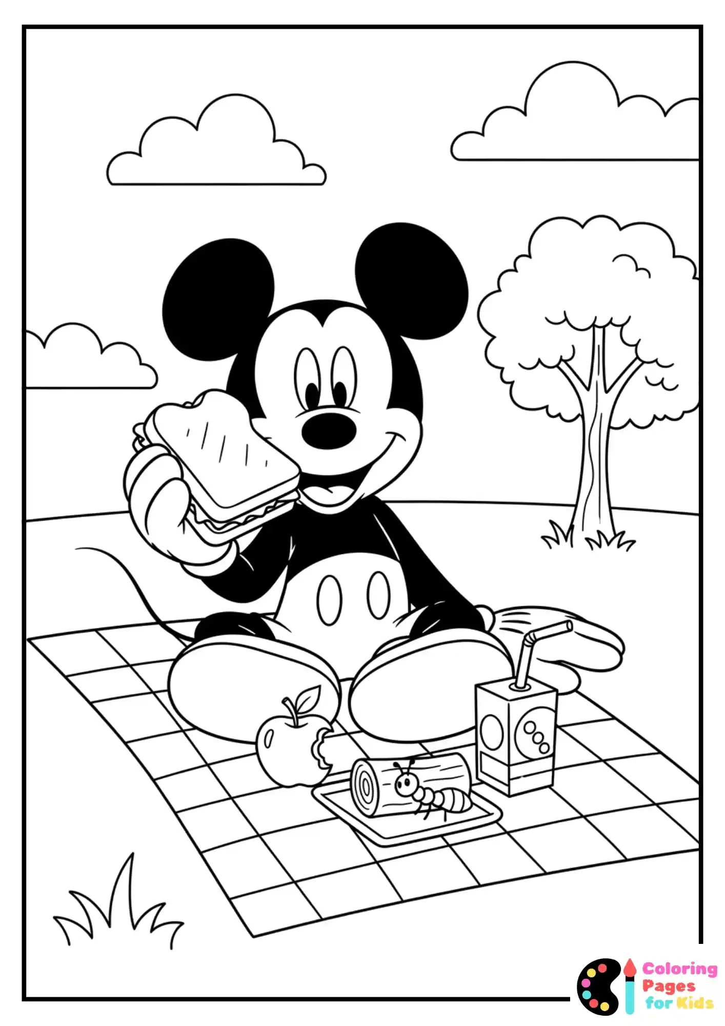 mickey mouse eating picnic lunch