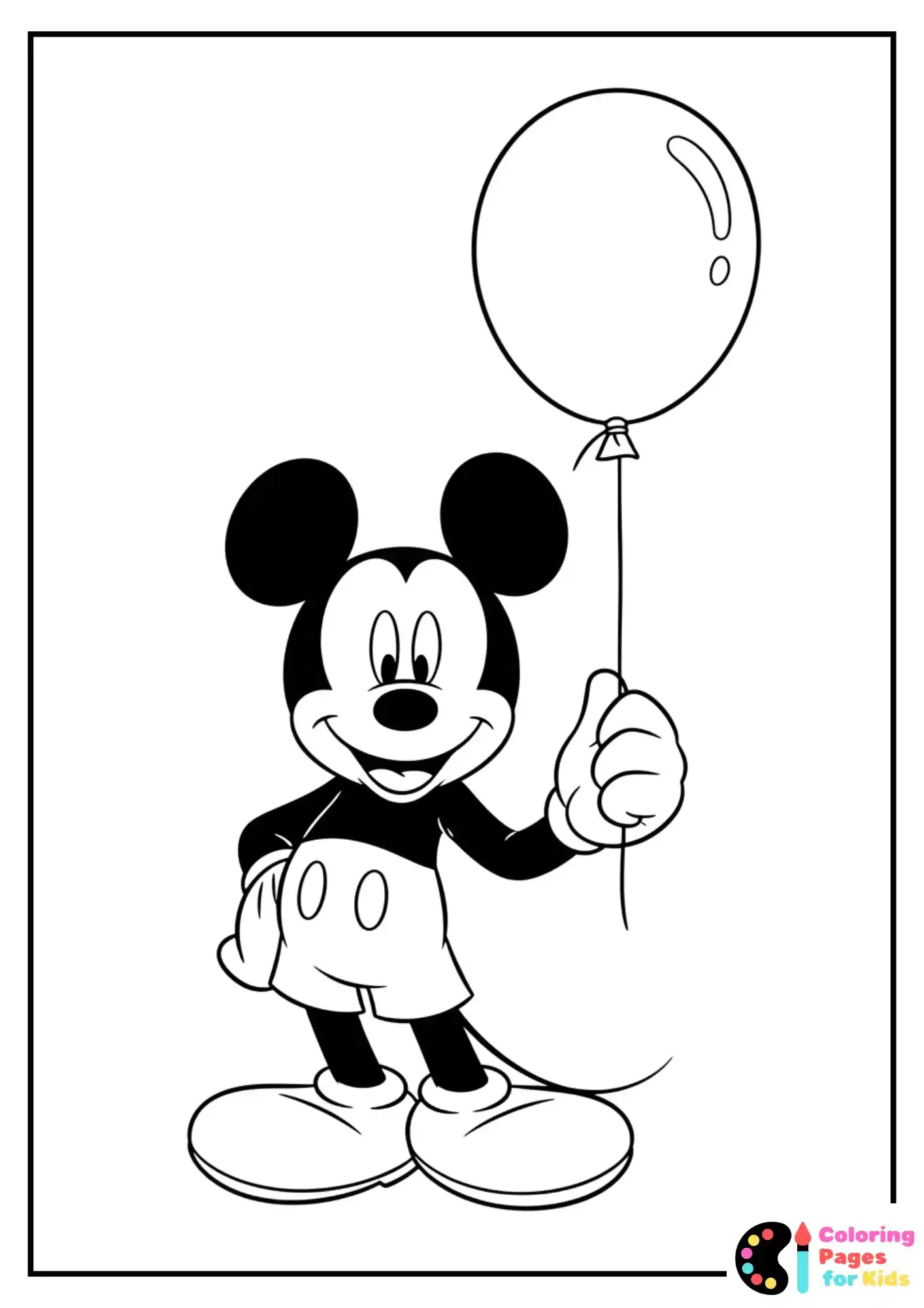 mickey mouse holding balloon coloring sheet