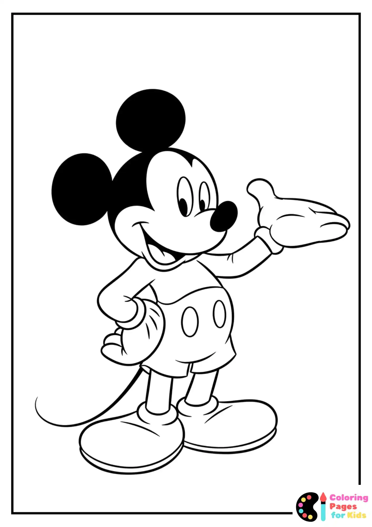 mickey mouse smiling and waving coloring page