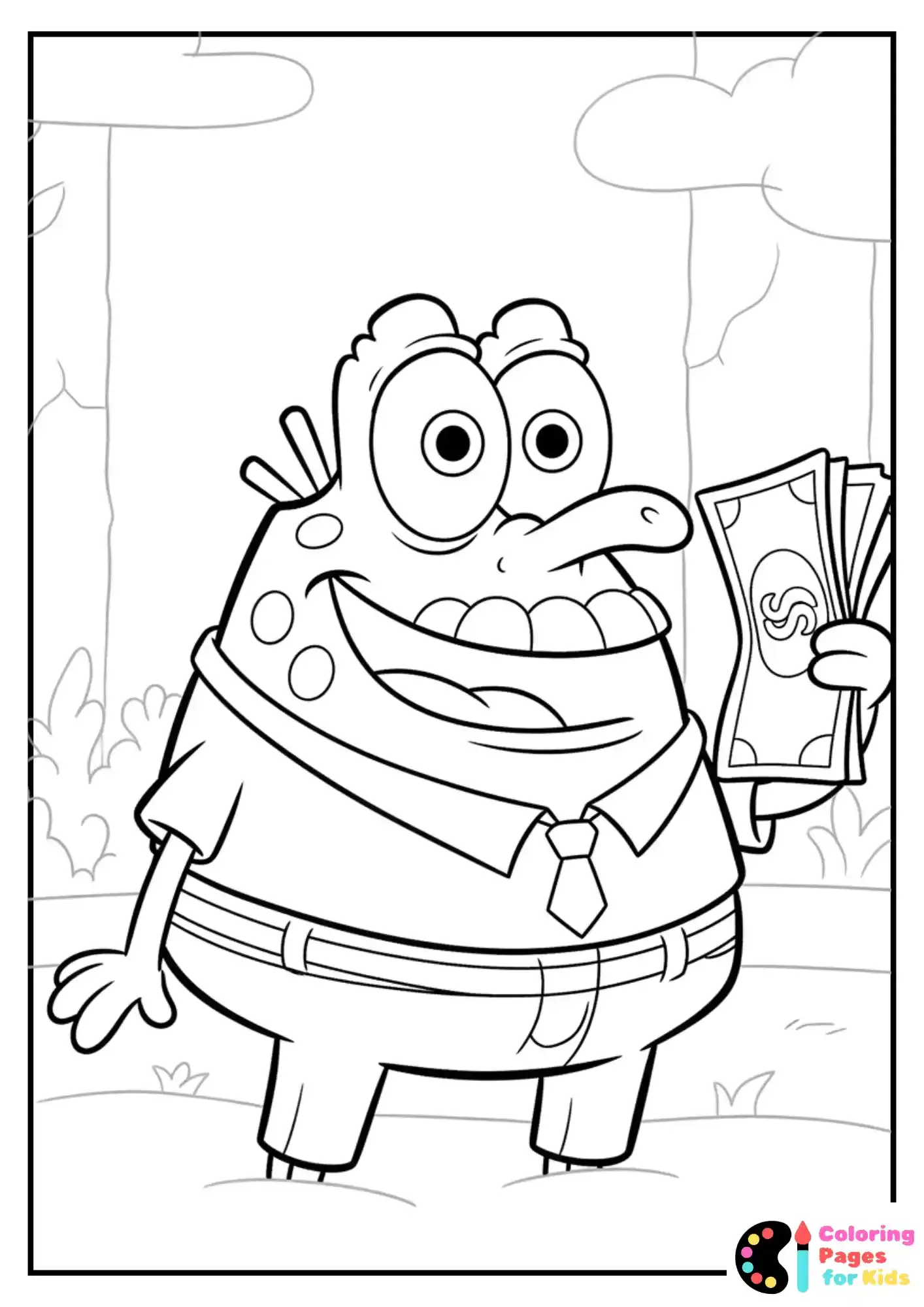 mr. krabs holding money coloring page