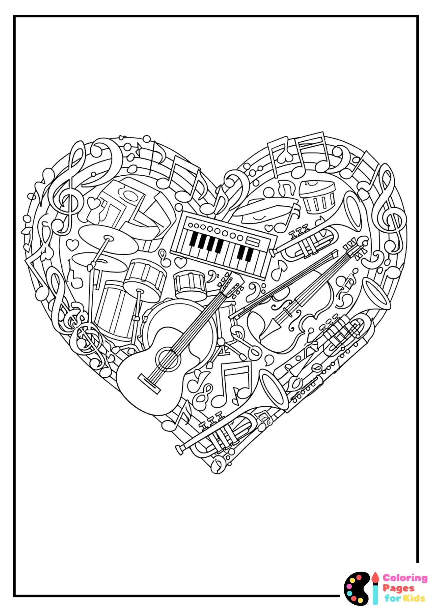music notes heart coloring sheet
