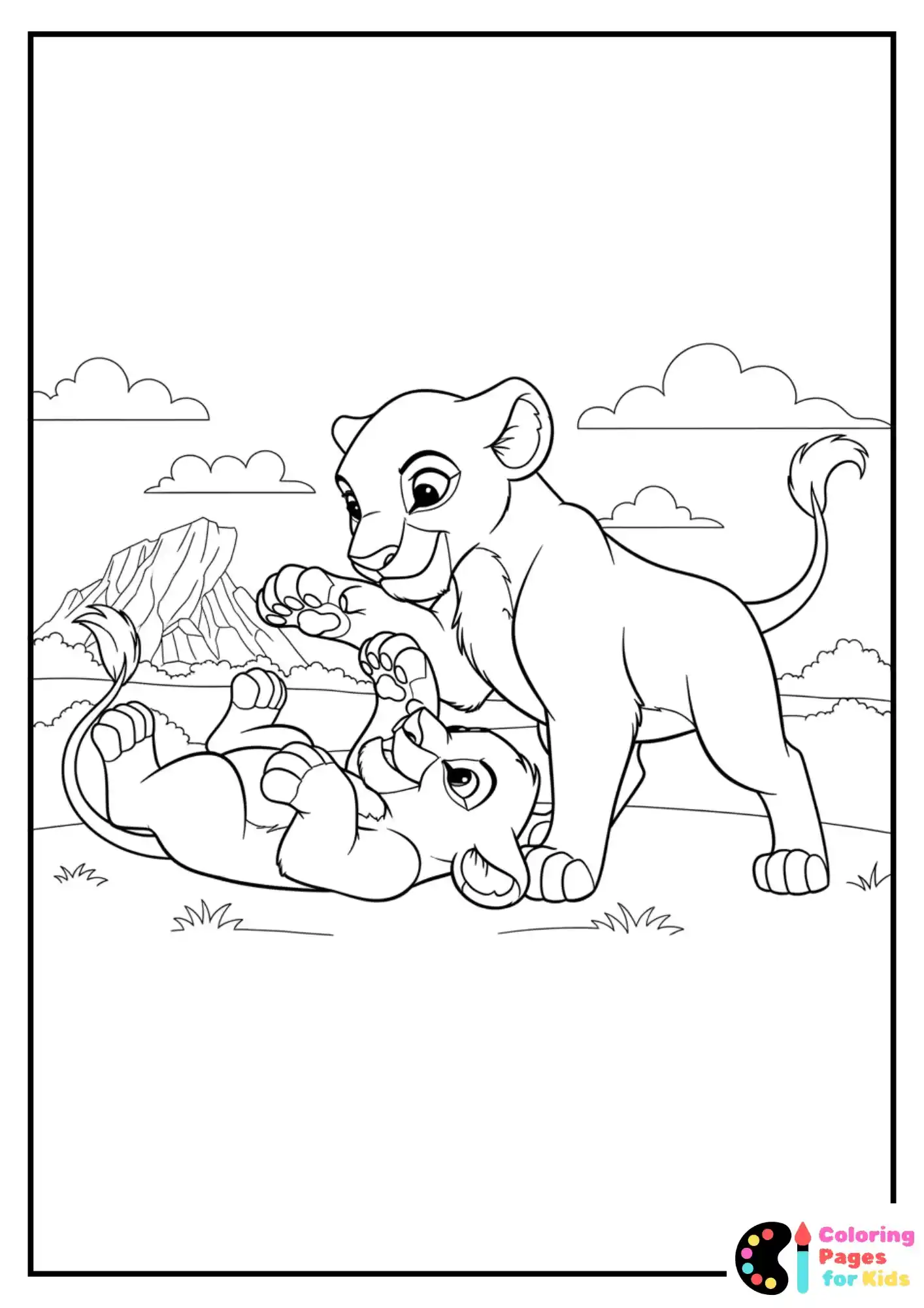 nala playing with simba coloring page