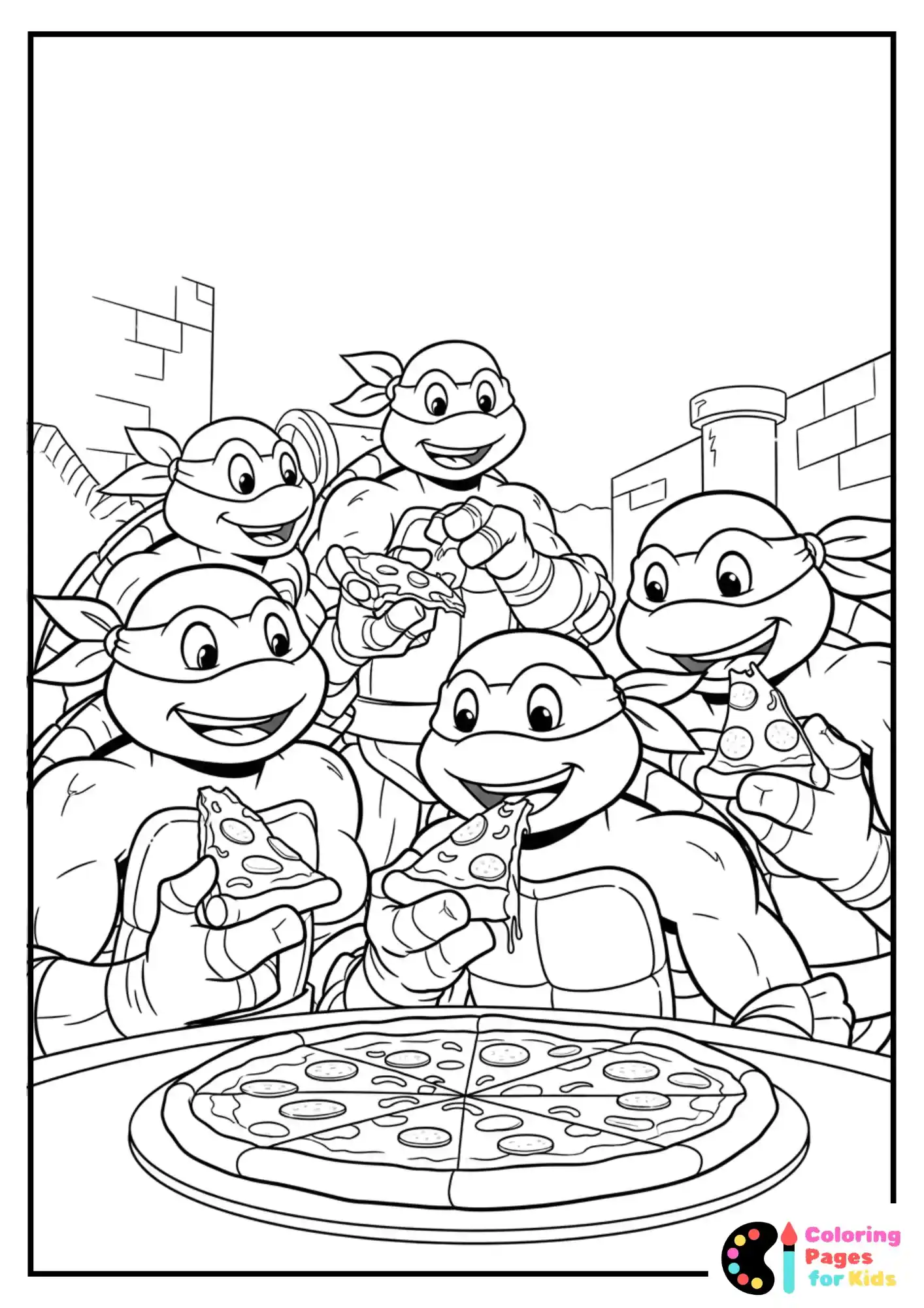 Ninja Turtles Coloring Pages for Kids (Free PDF Printable) 16 ninja turtles eating pizza coloring sheet