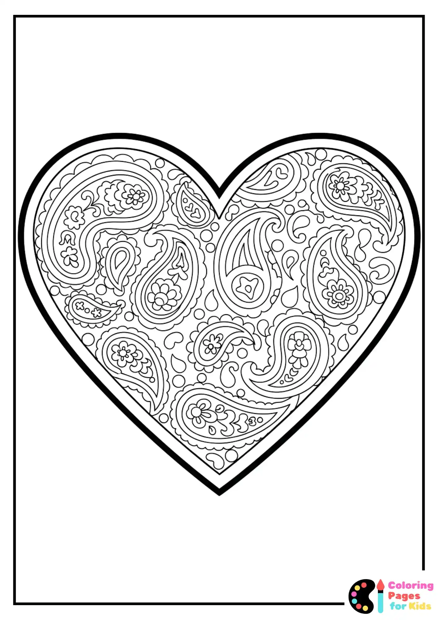 paisley pattern heart coloring sheet