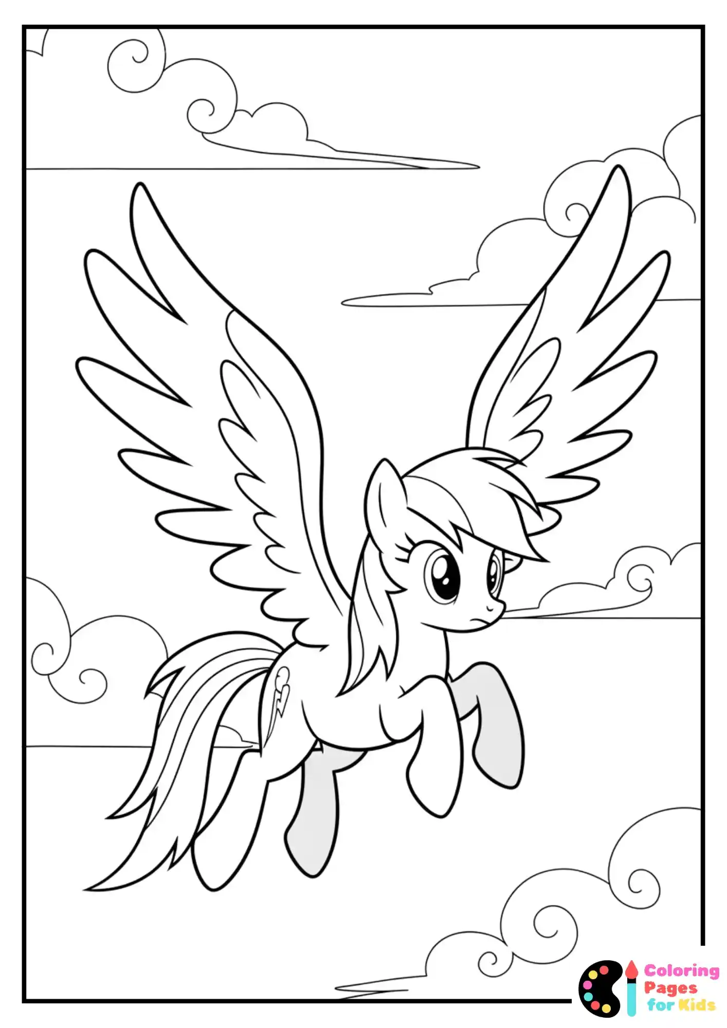 rainbow dash flying in the sky coloring sheet