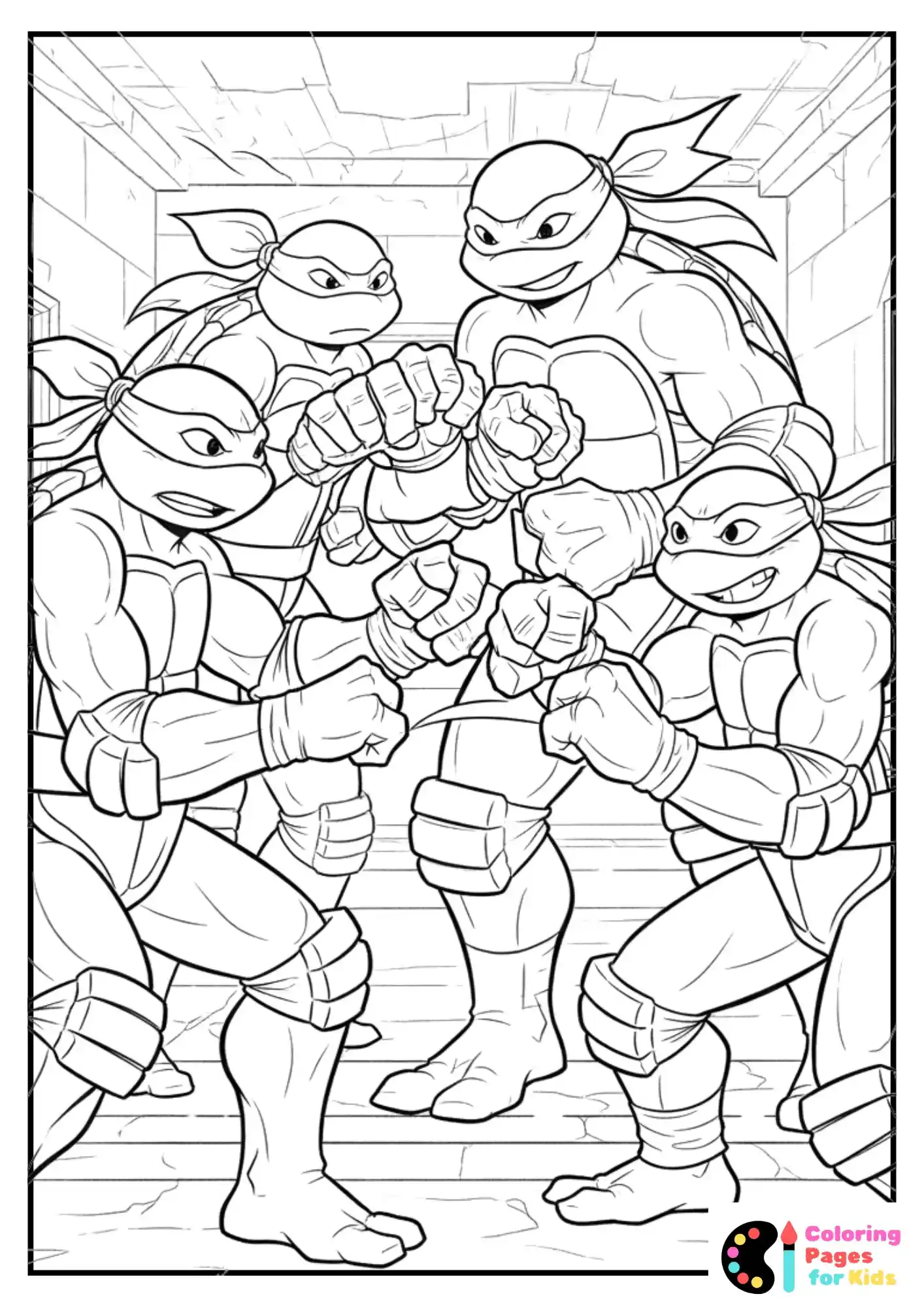 Ninja Turtles Coloring Pages for Kids (Free PDF Printable) 12 raphael and leonardo training together coloring sheet