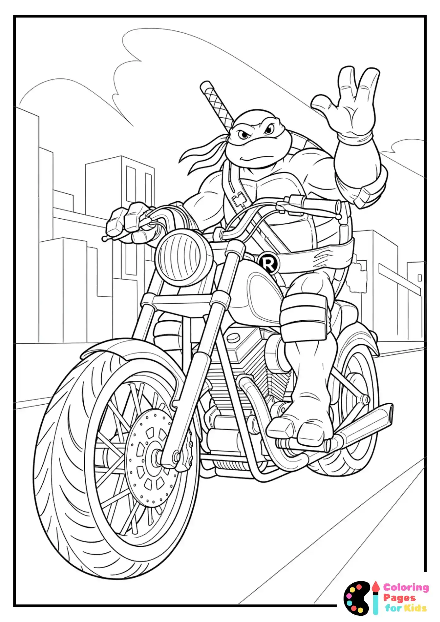 Ninja Turtles Coloring Pages for Kids (Free PDF Printable) 10 raphael riding motorcycle coloring sheet