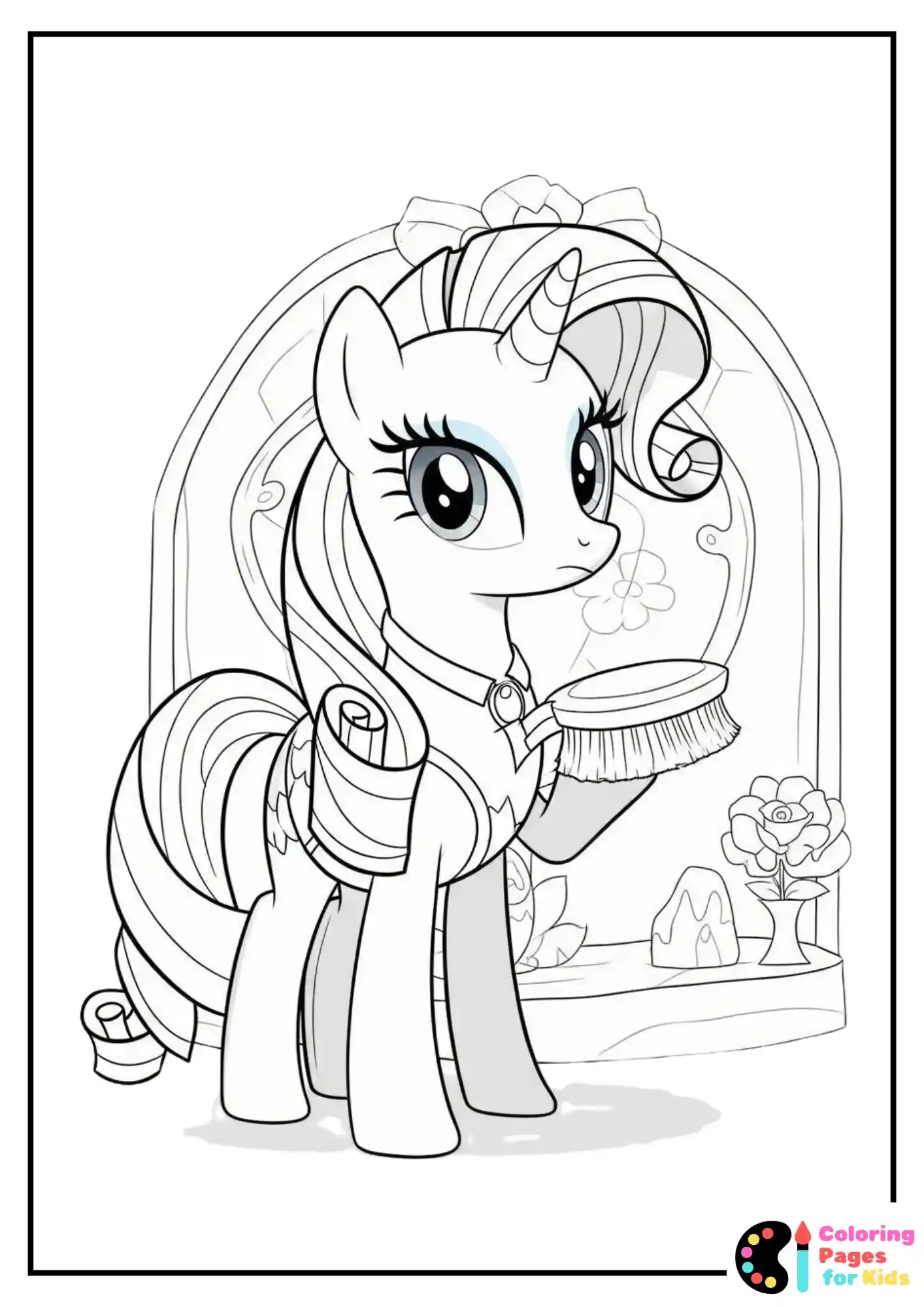 rarity brushing her mane coloring page