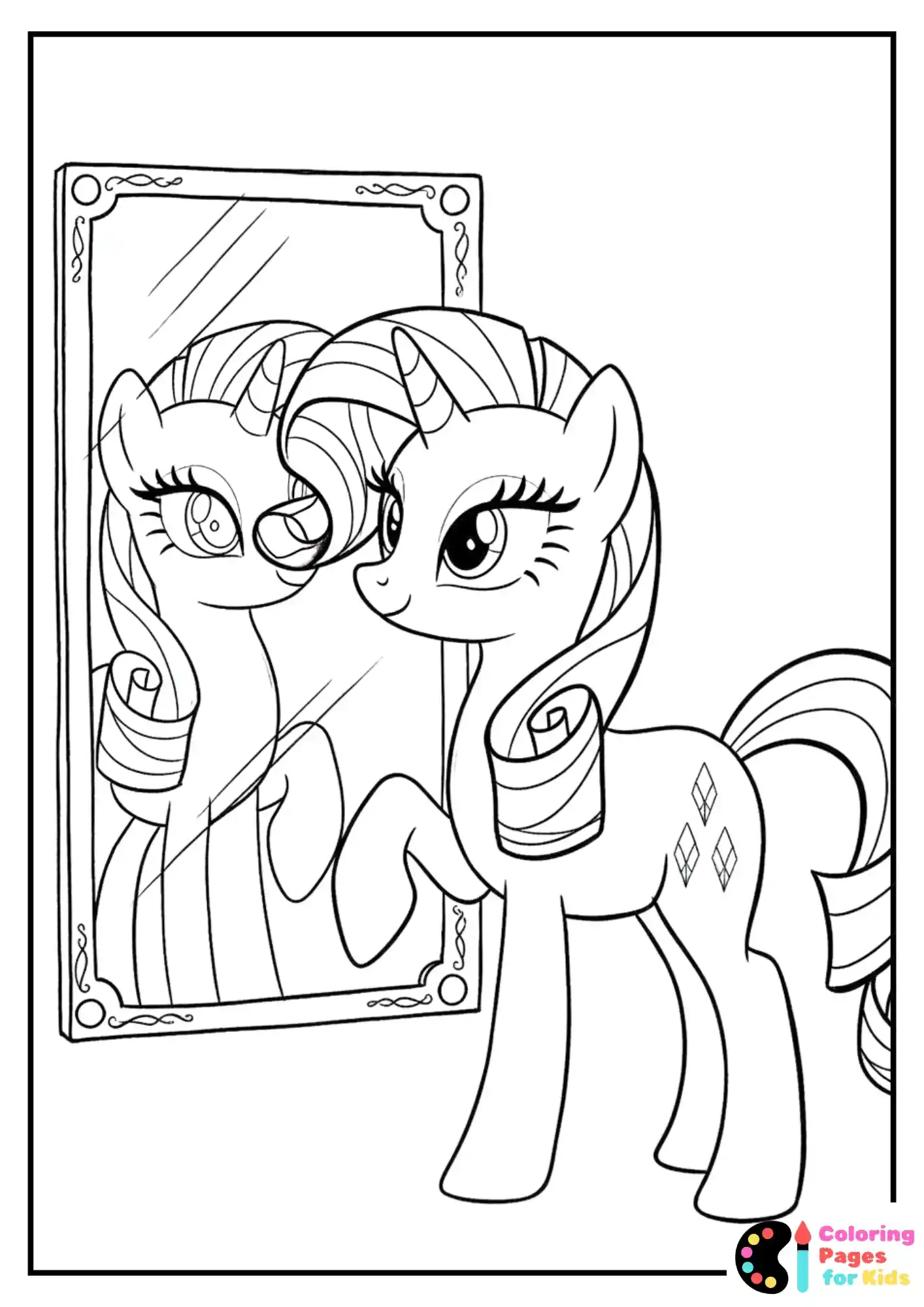 rarity looking into mirror coloring page