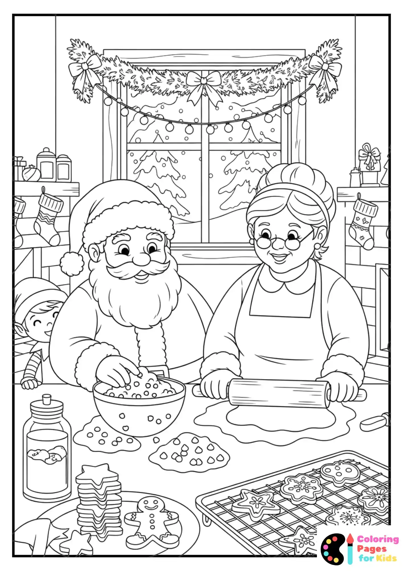 santa and mrs. claus baking cookies