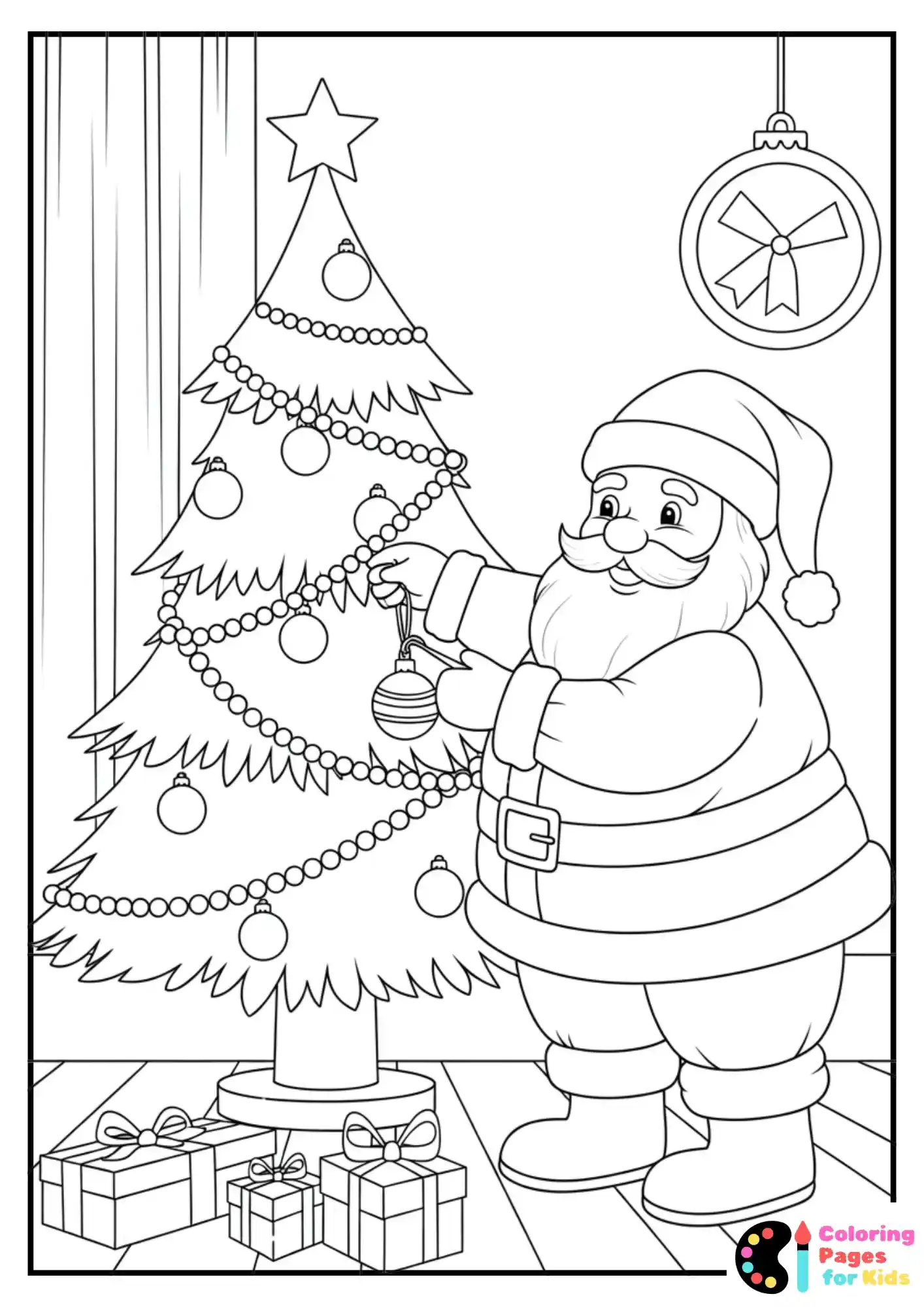 santa decorating christmas tree
