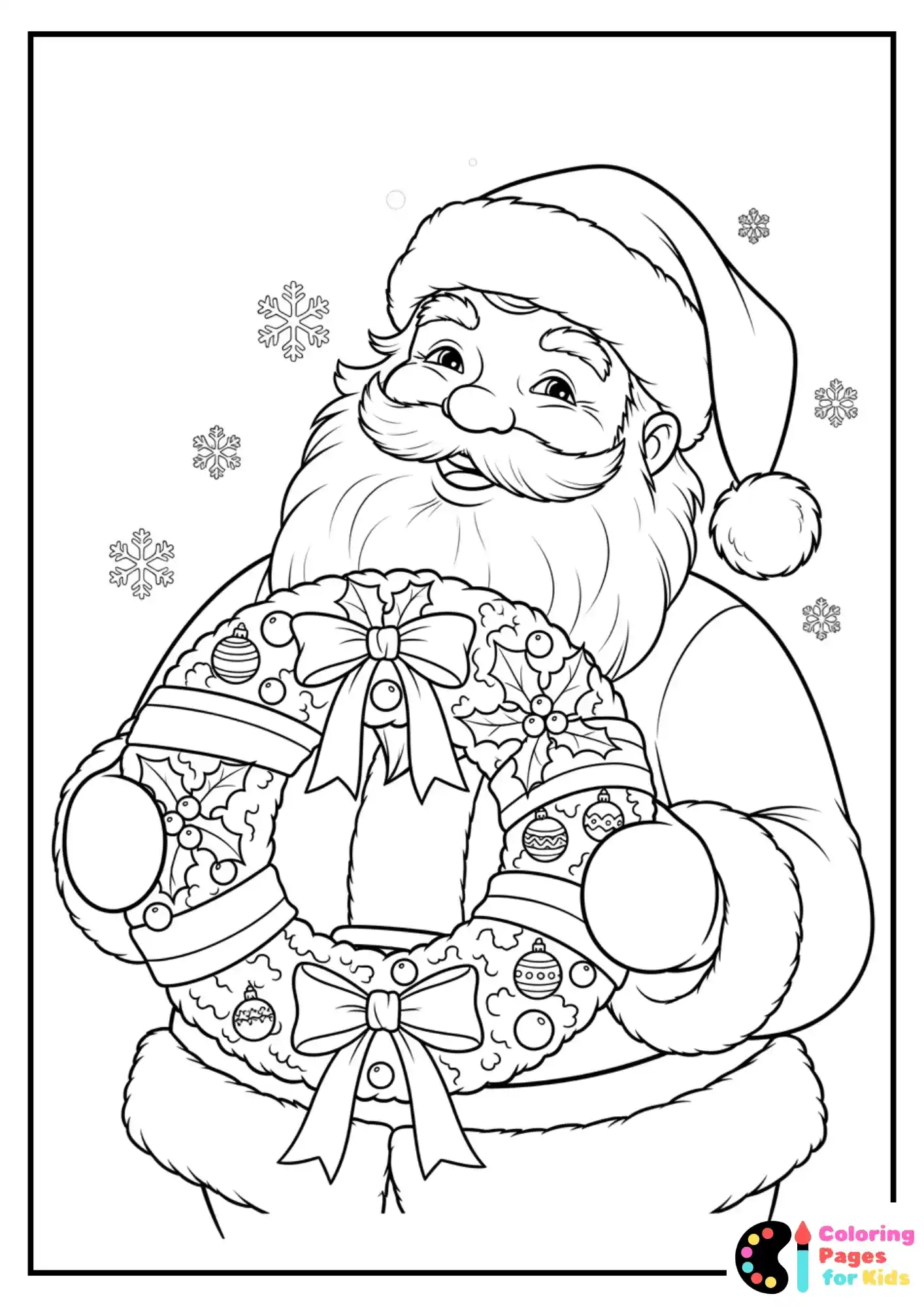 santa holding christmas wreath