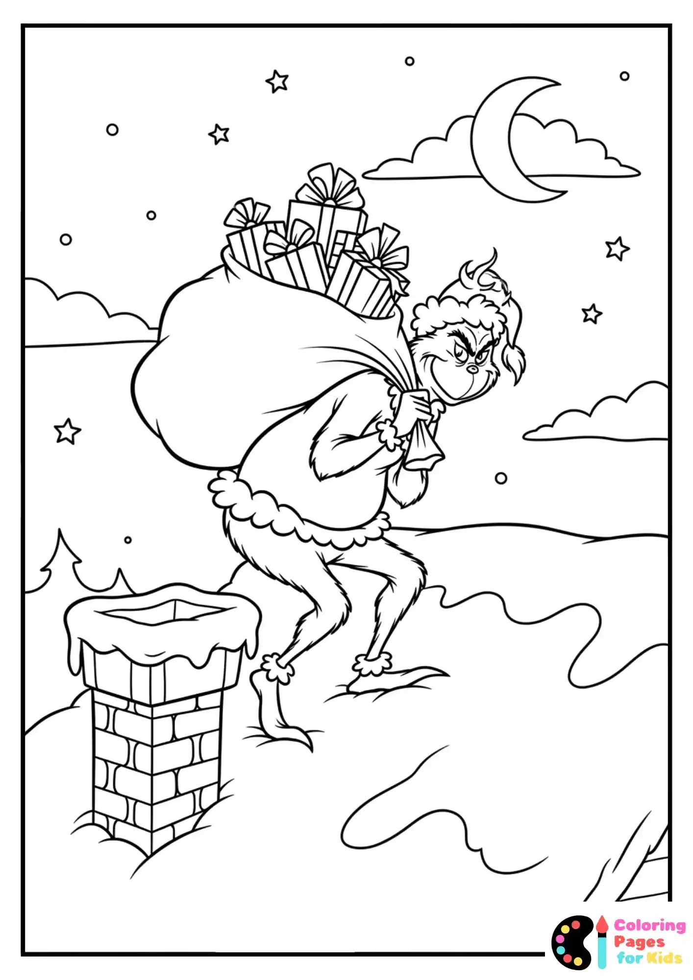 sneaky grinch on rooftop coloring page