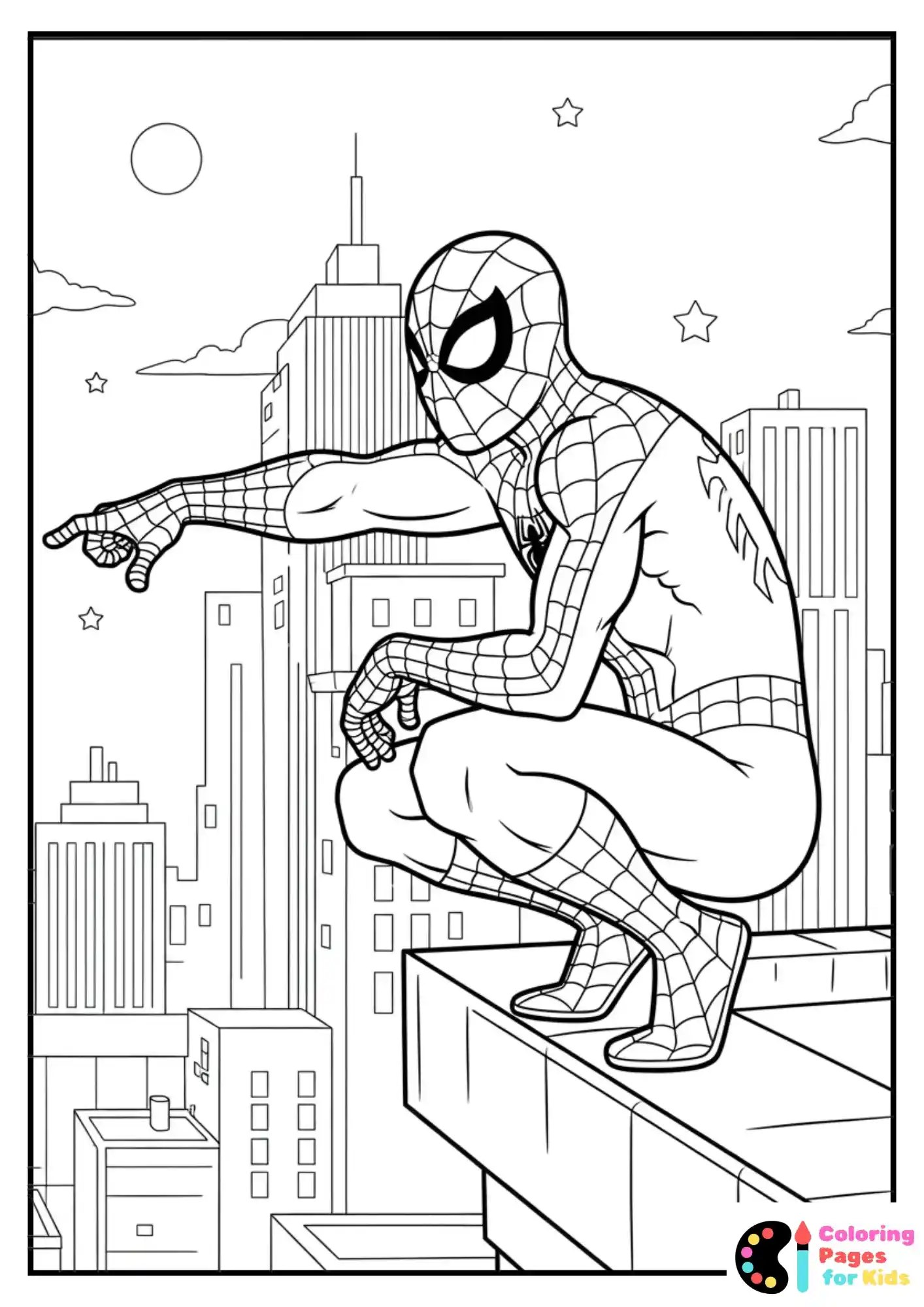spiderman rooftop pose coloring page