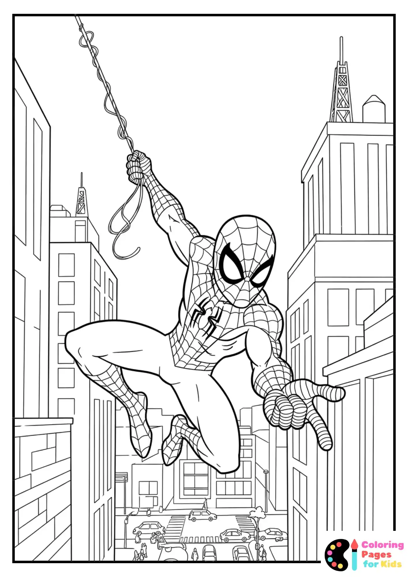 spiderman swinging coloring page