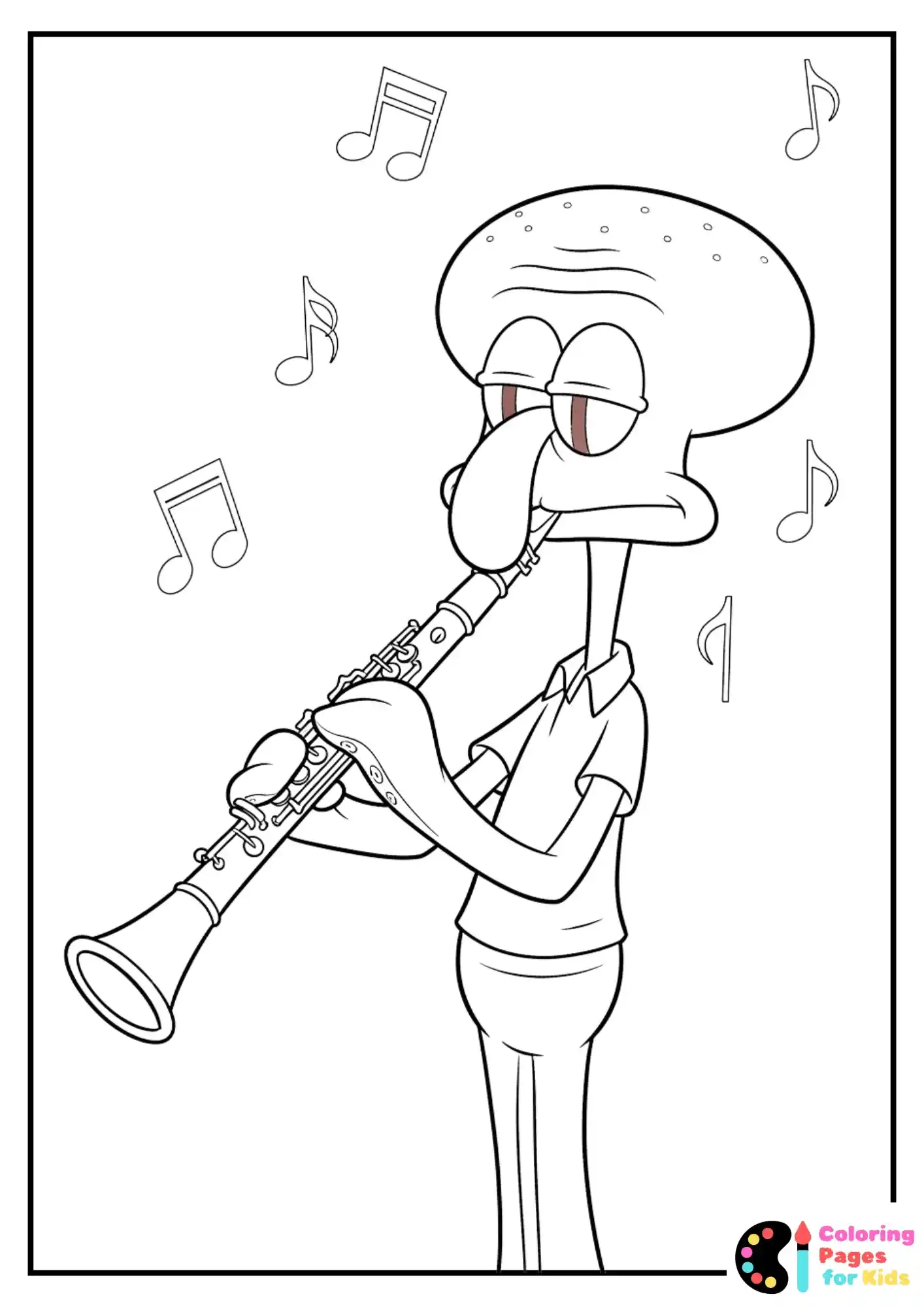 squidward playing clarinet coloring page