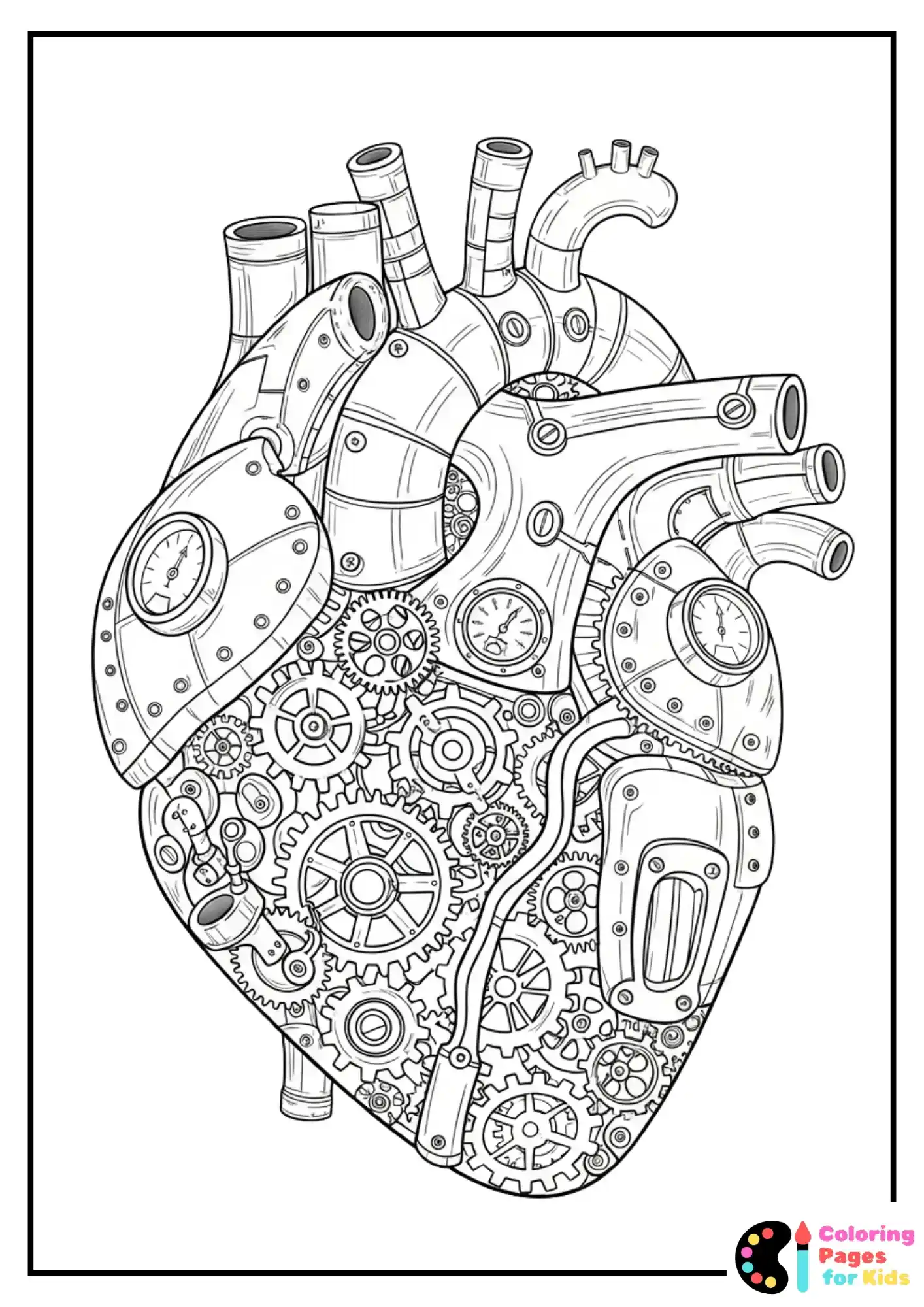 steampunk gears heart coloring page