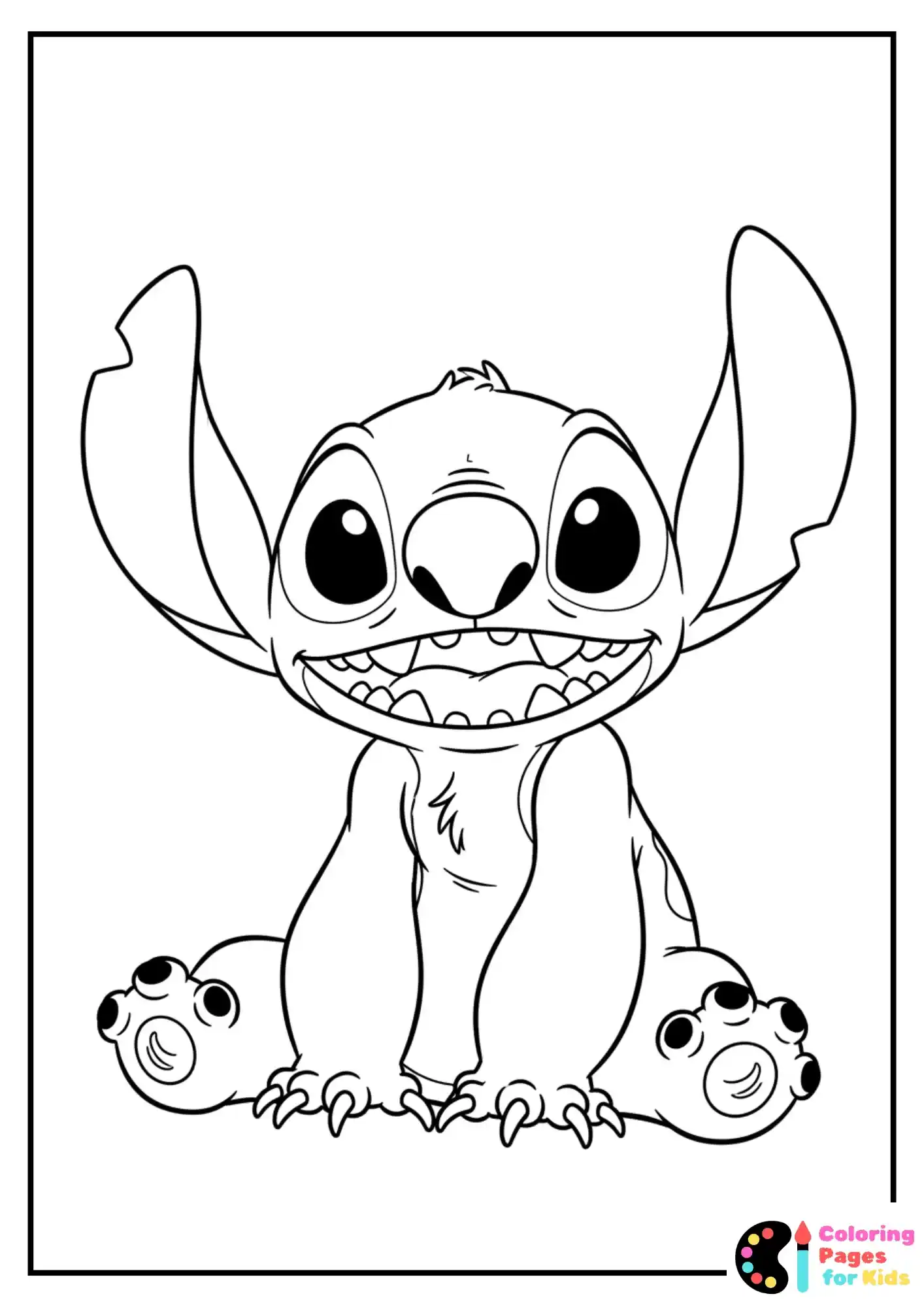stitch sitting and smiling coloring page