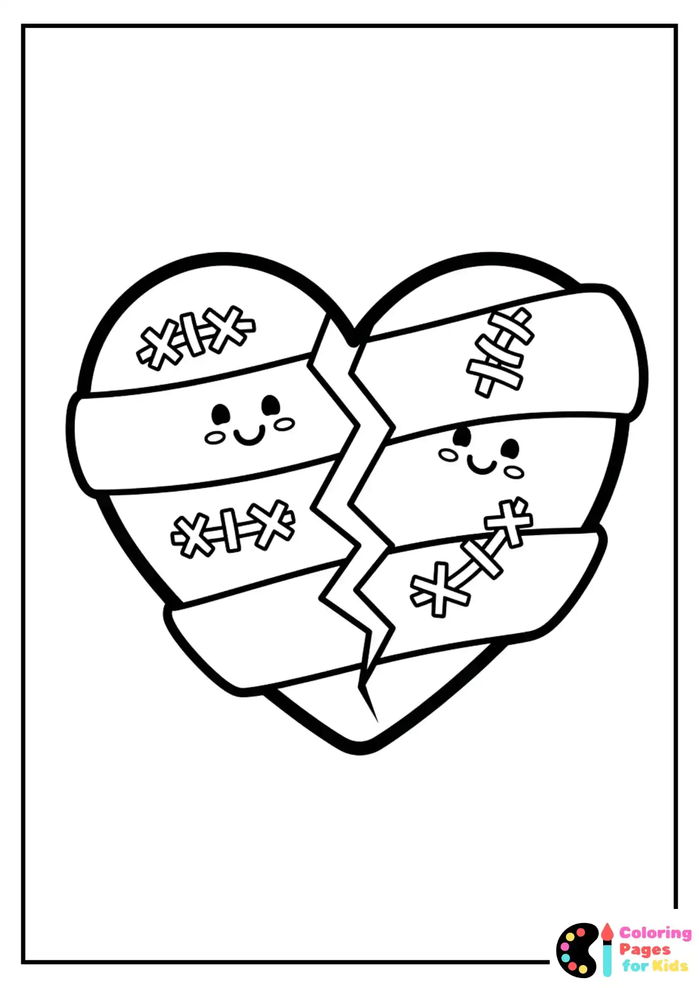 stitched broken heart coloring page