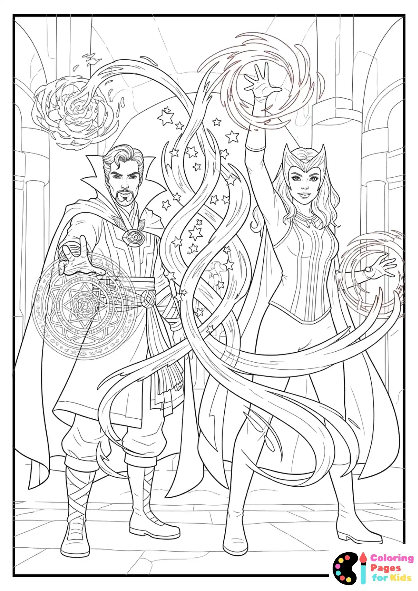 strange and scarlet witch spell coloring sheet
