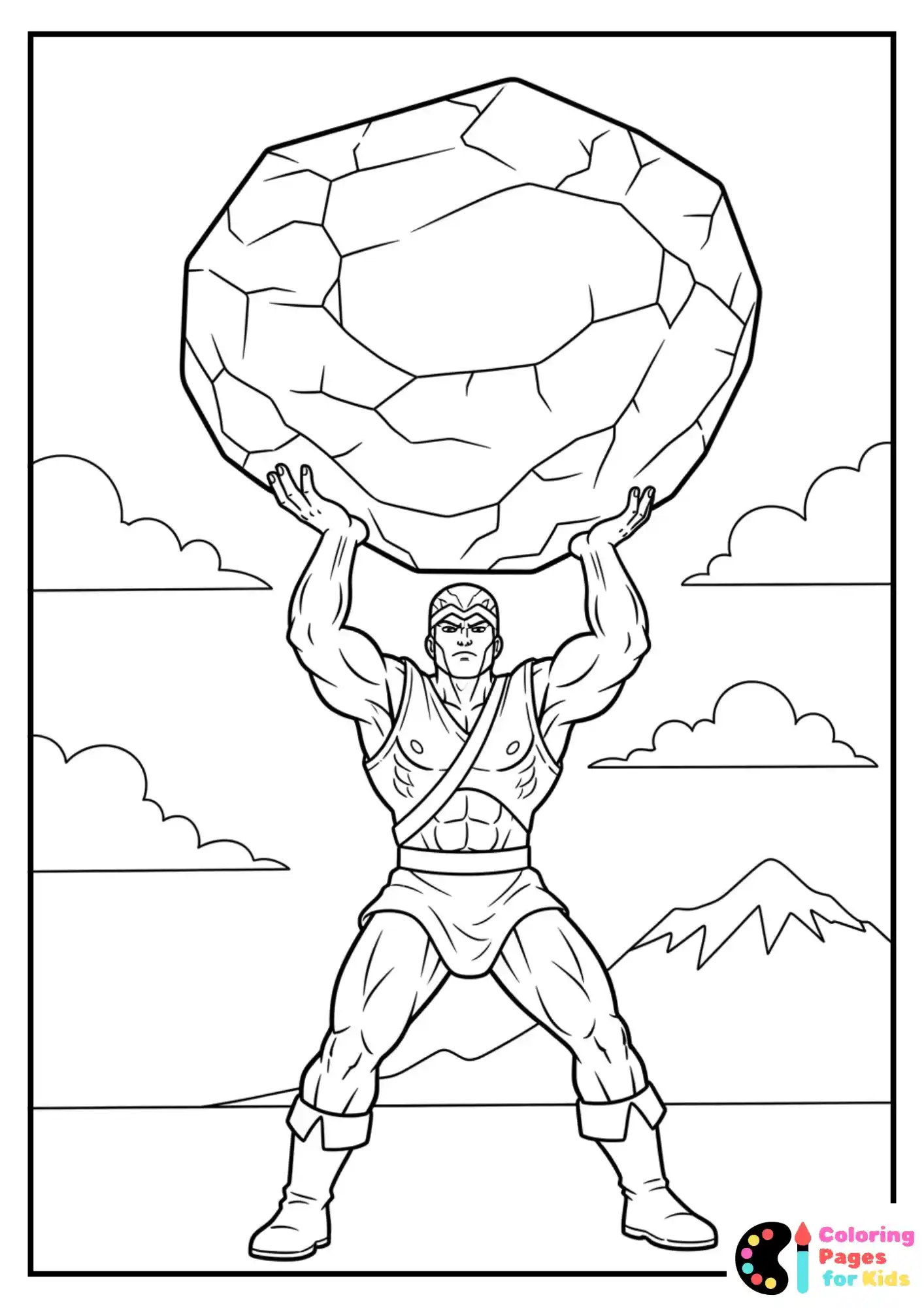 strong hero lifting boulder coloring page