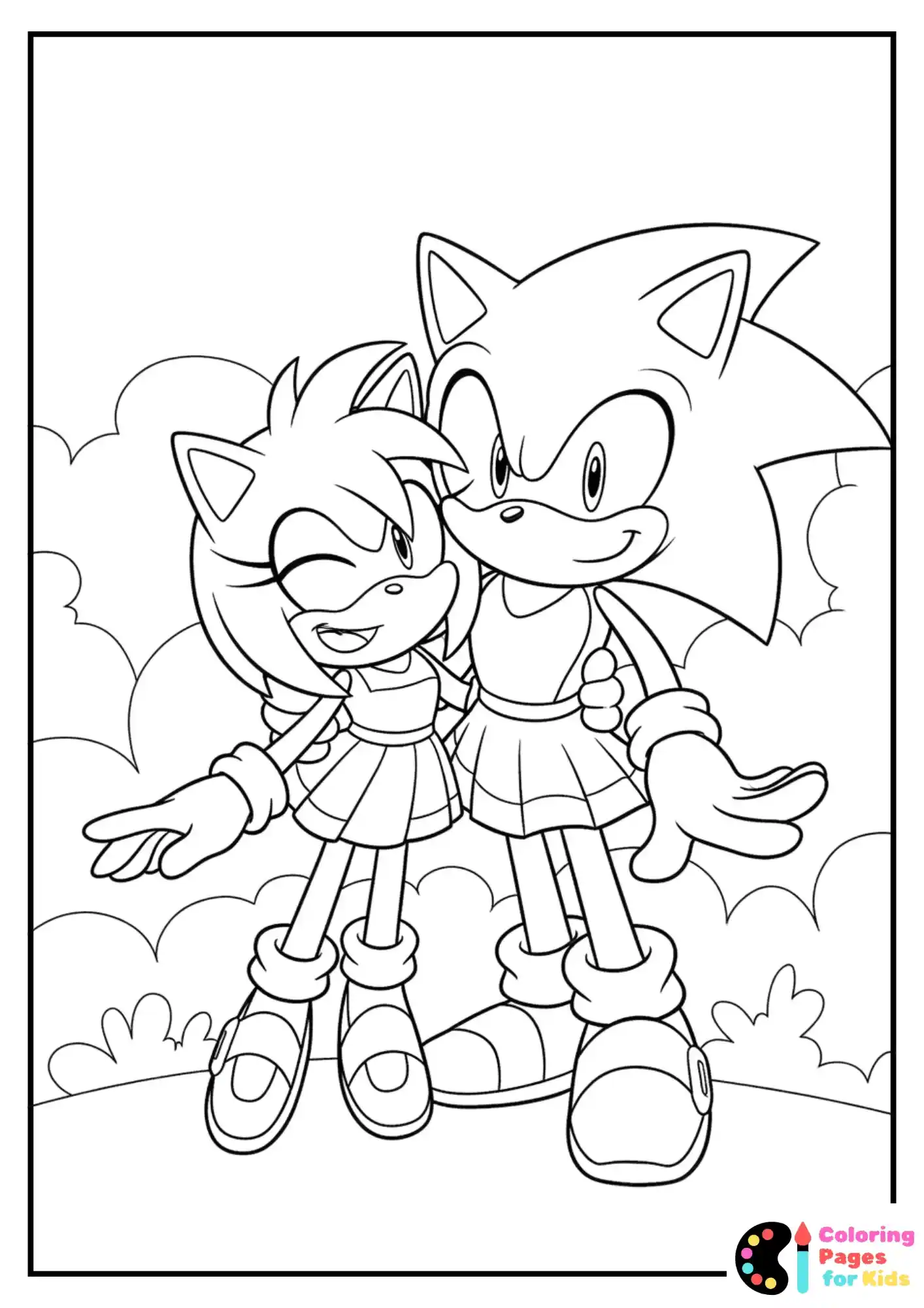 super sonic and amy smiling coloring page