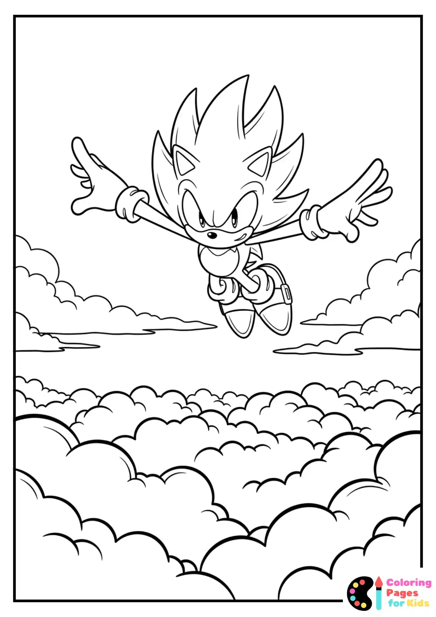 super sonic flying above clouds coloring page