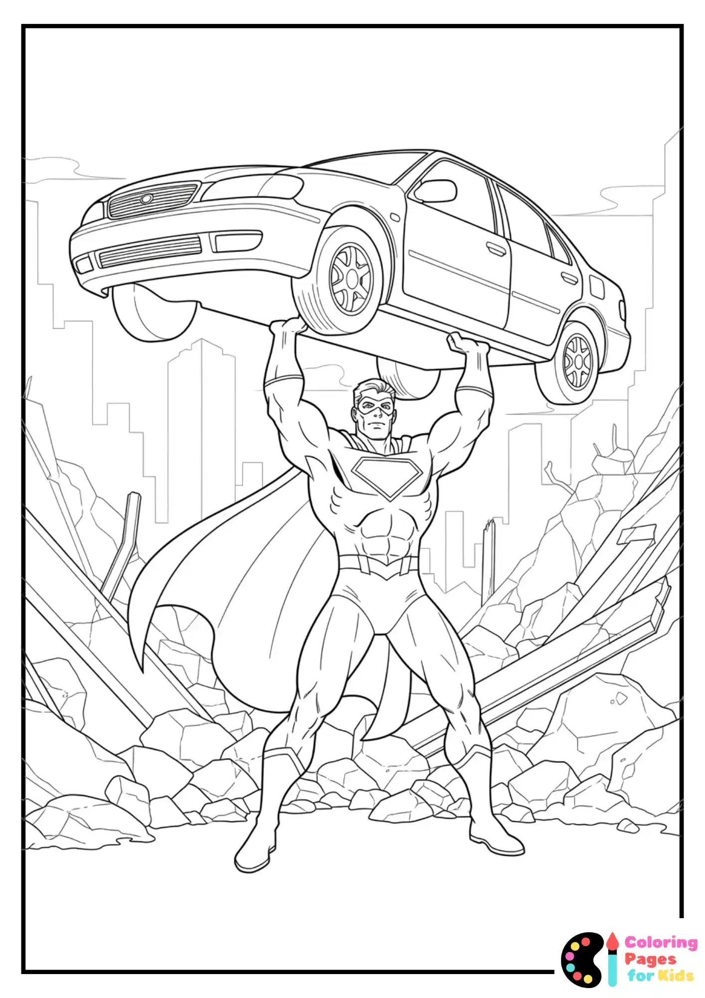 super strength car lifting coloring page