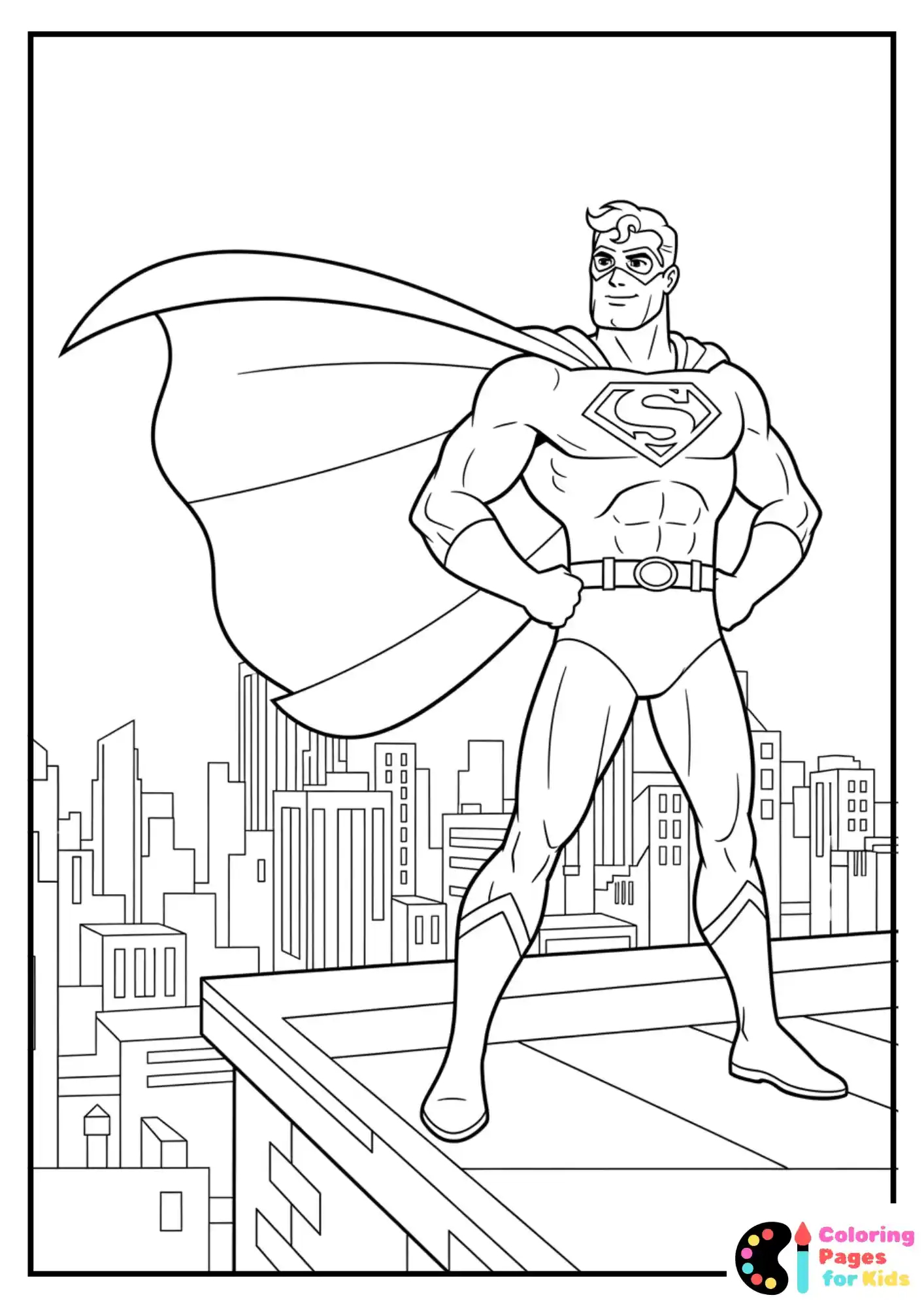 superhero on rooftop coloring page