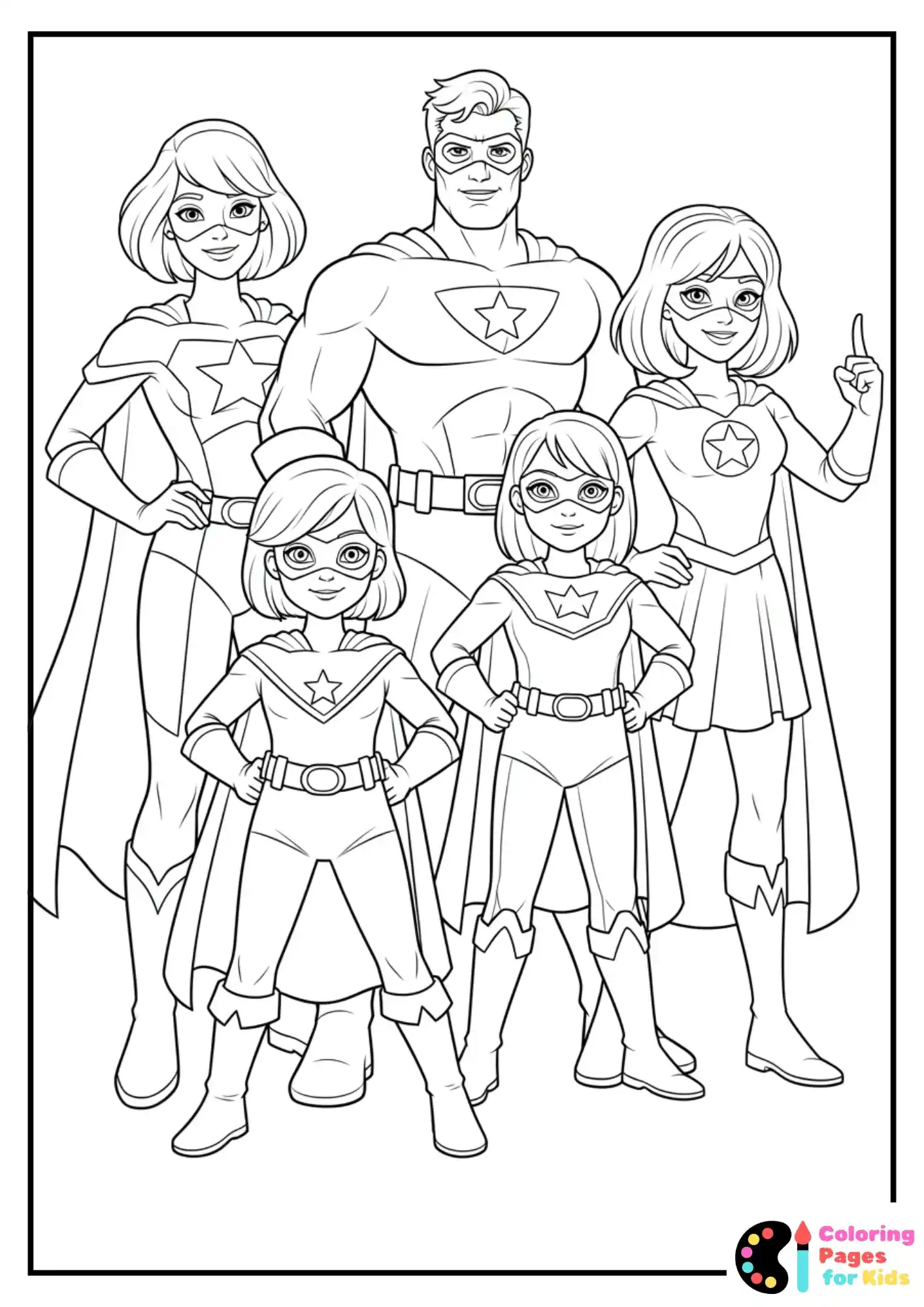 superhero team pose coloring page