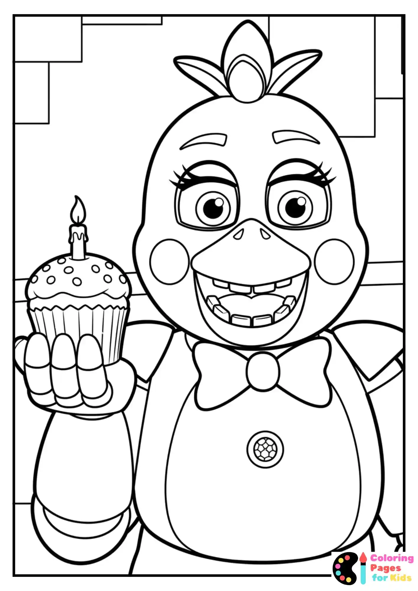chica holding cupcake coloring page