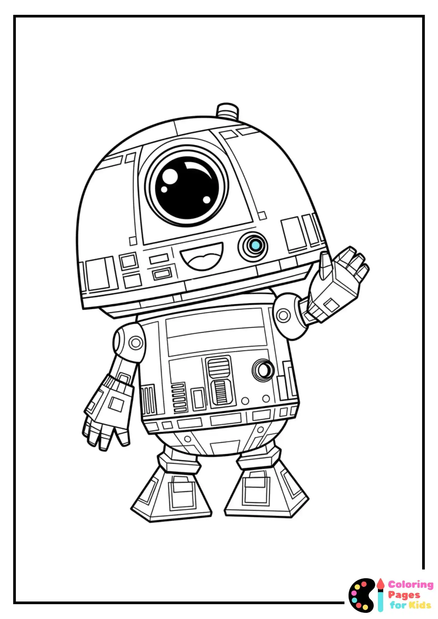 cute chibi droid waving coloring page