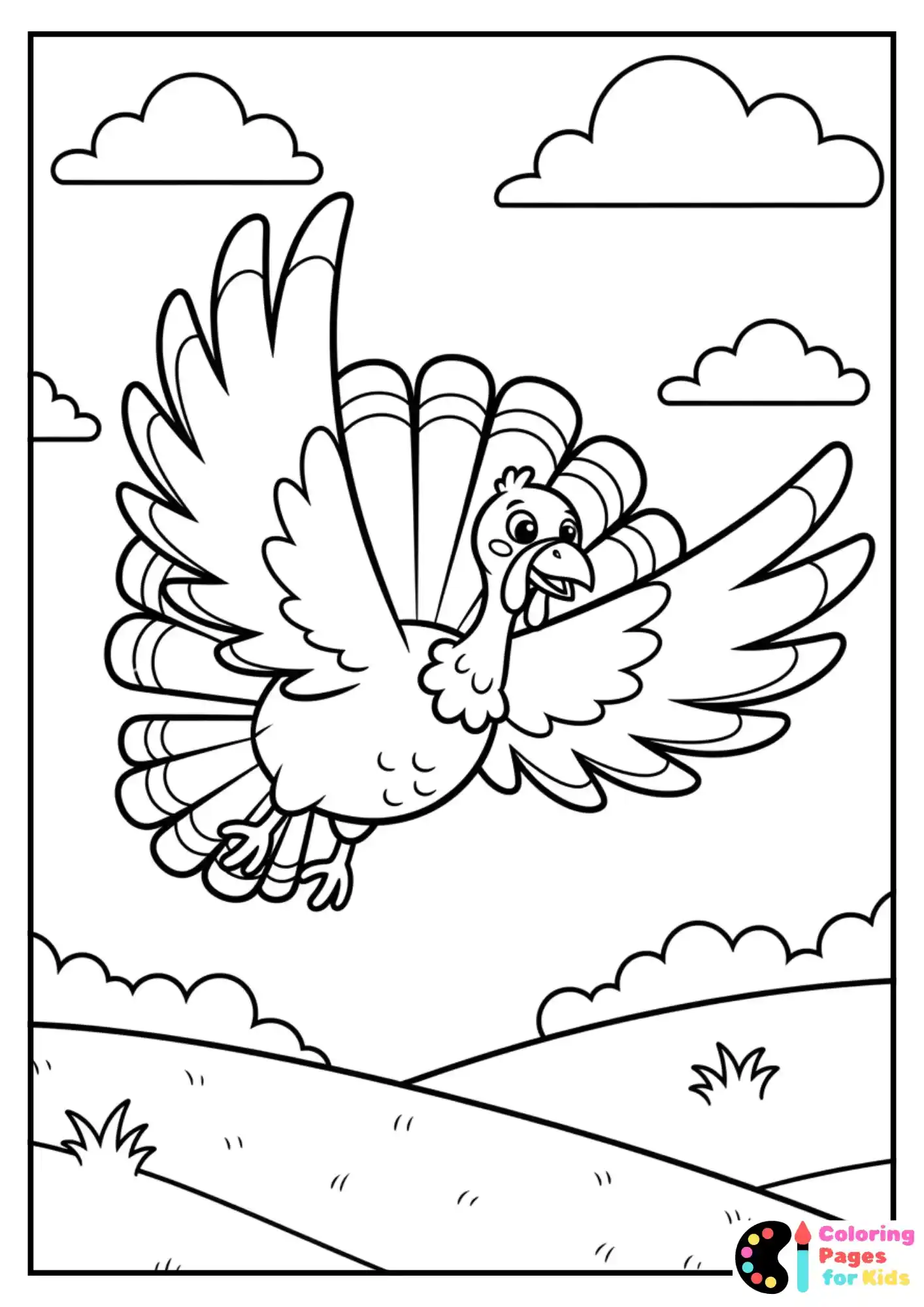 flying cartoon turkey coloring page