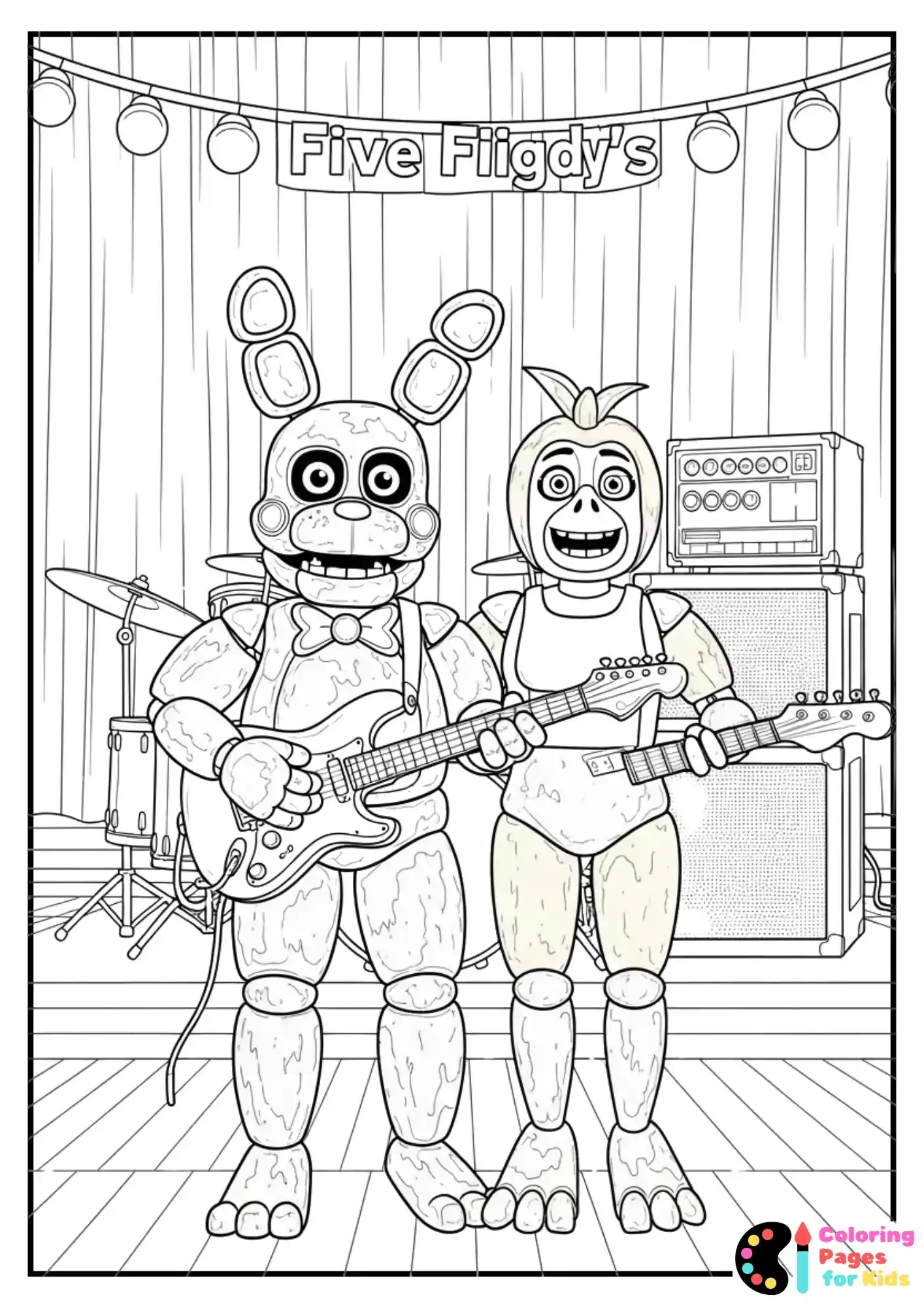 fnaf band on stage coloring page