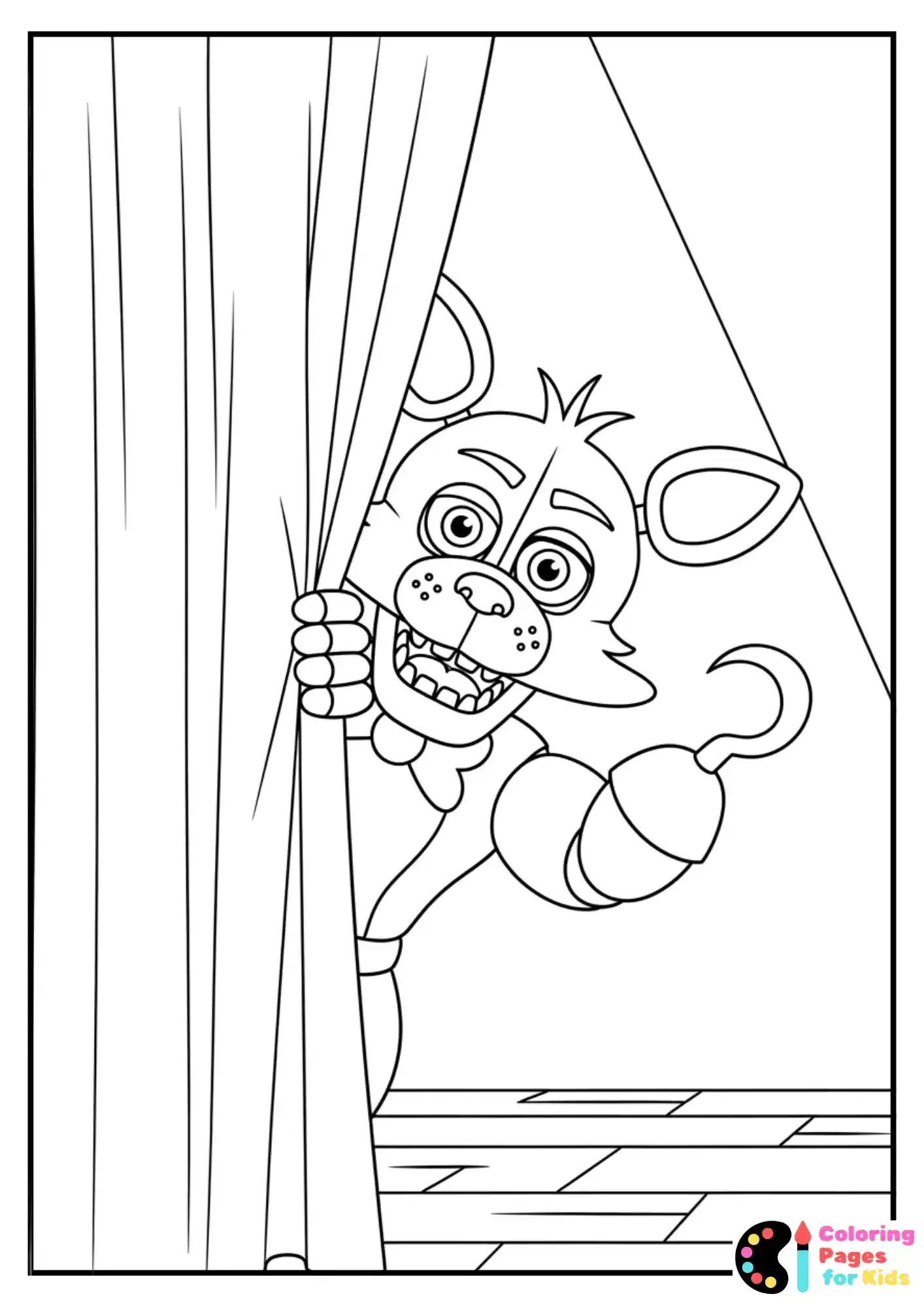 foxy peeking from curtain coloring sheet