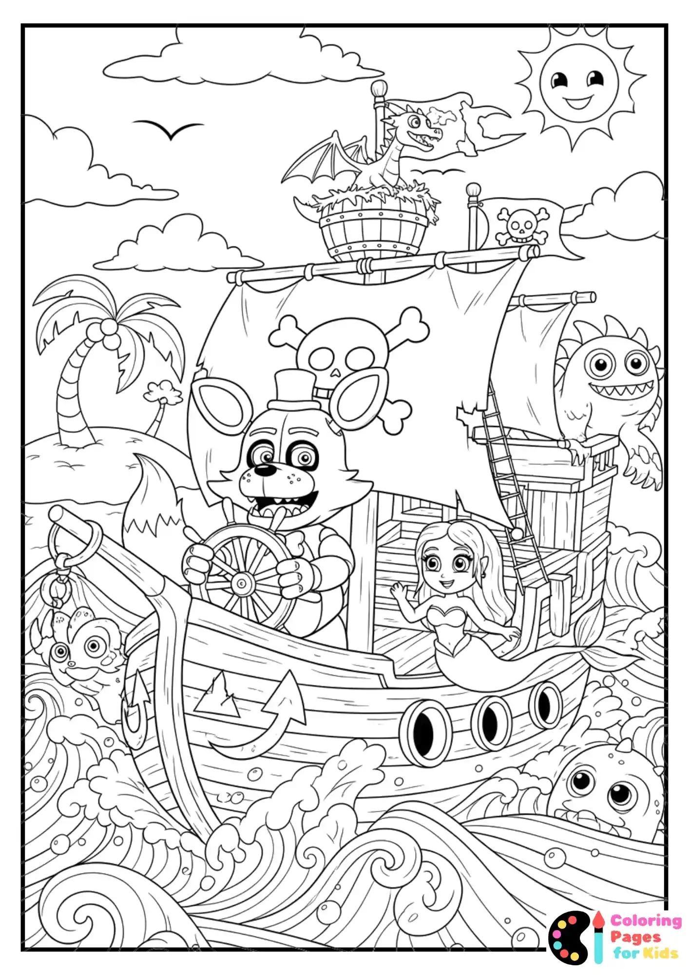 foxy pirate ship coloring page