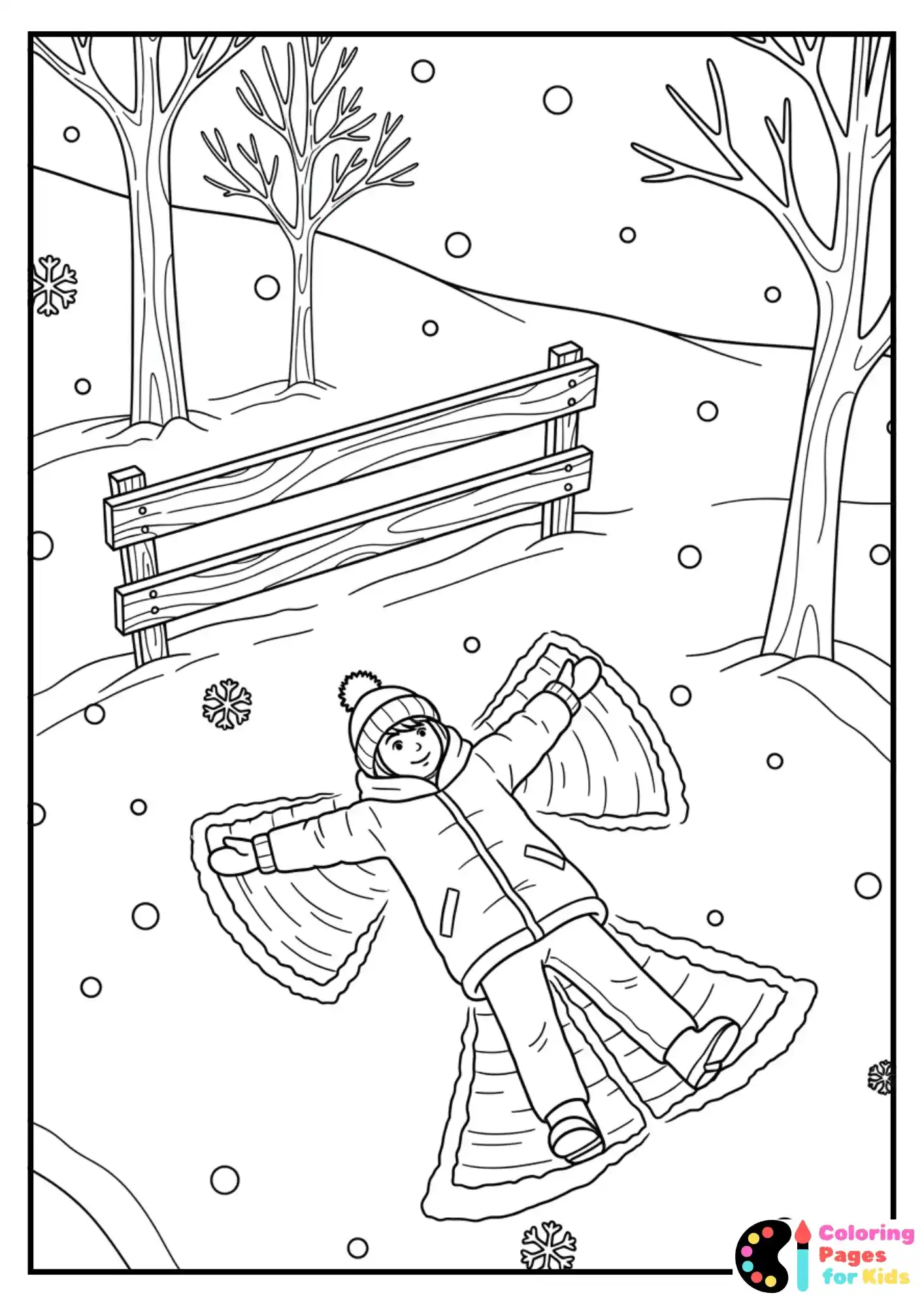 making snow angels coloring page