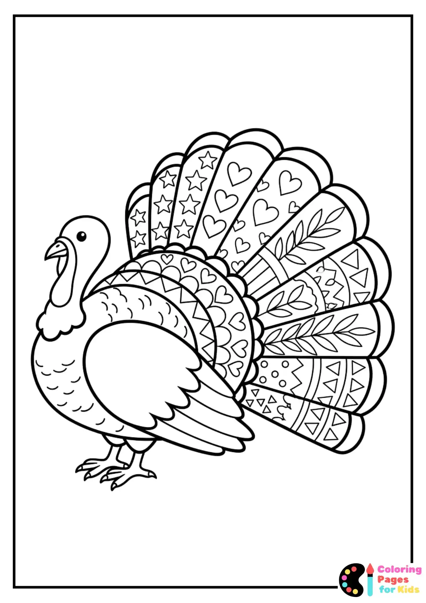 patterned feather turkey coloring page