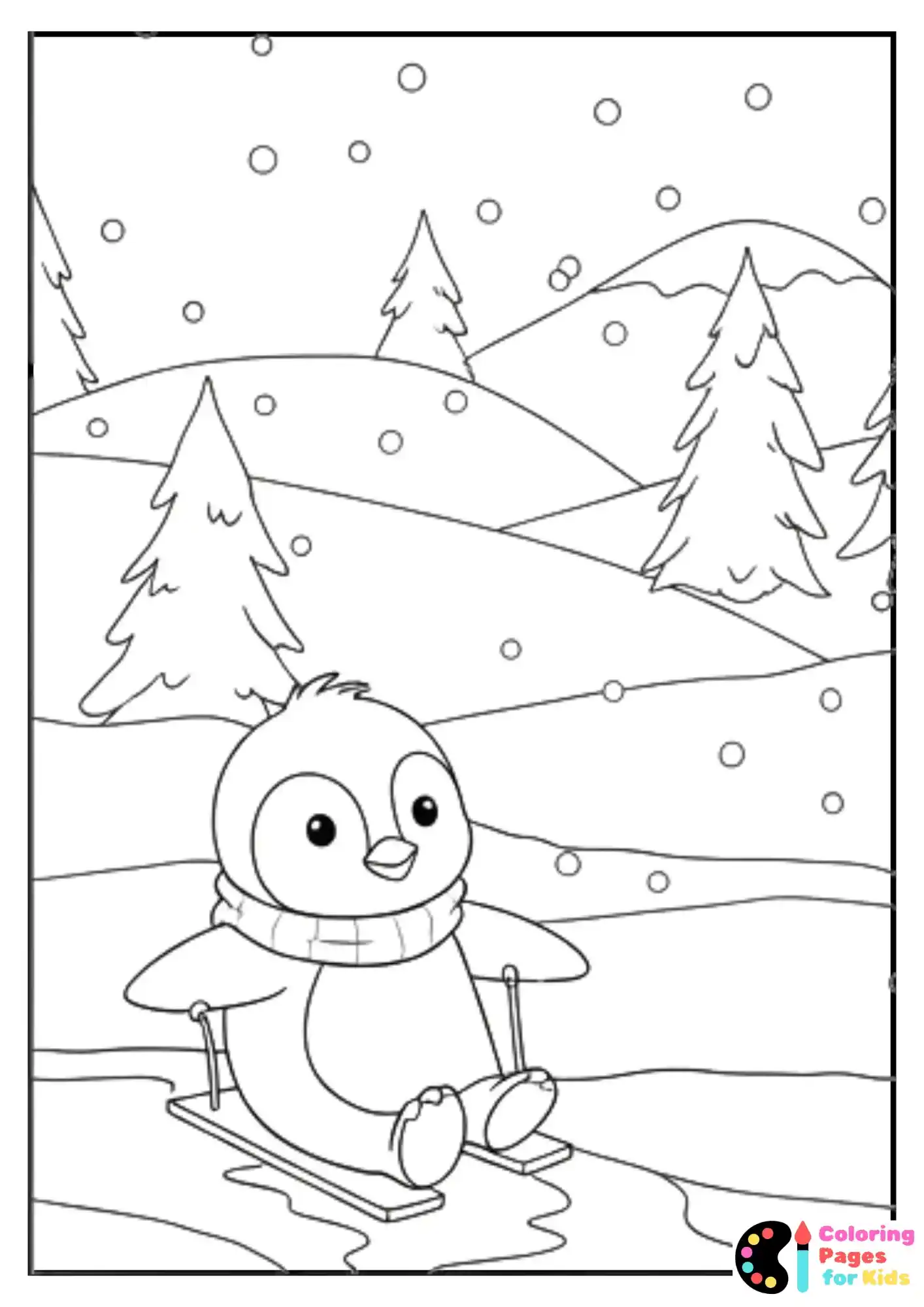 penguin sliding on ice coloring page