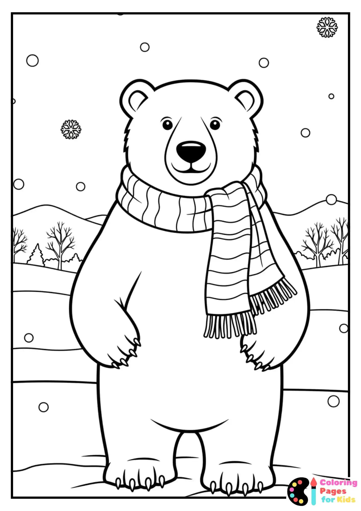 polar bear in snow coloring sheet