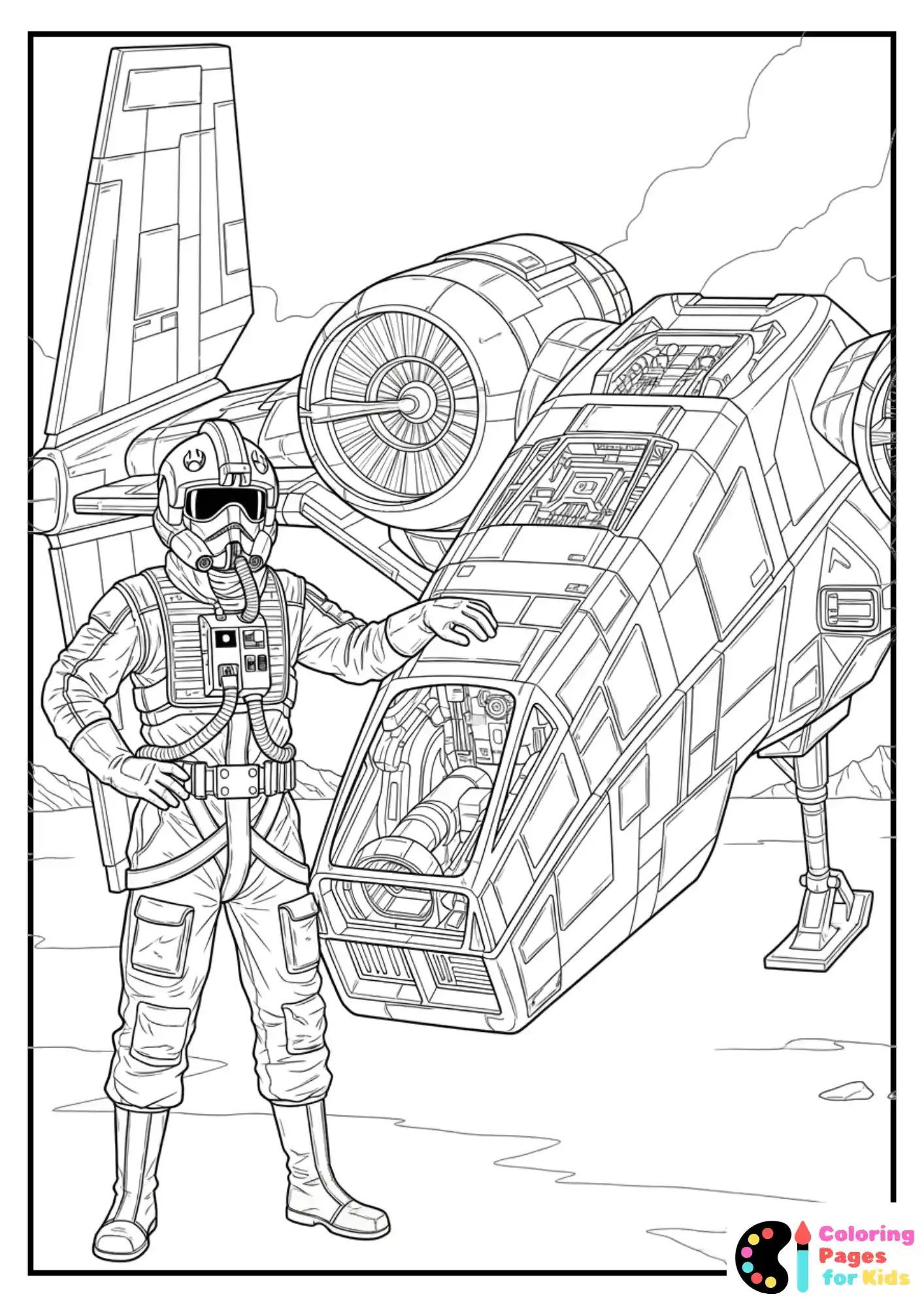 rebel pilot with ship coloring page